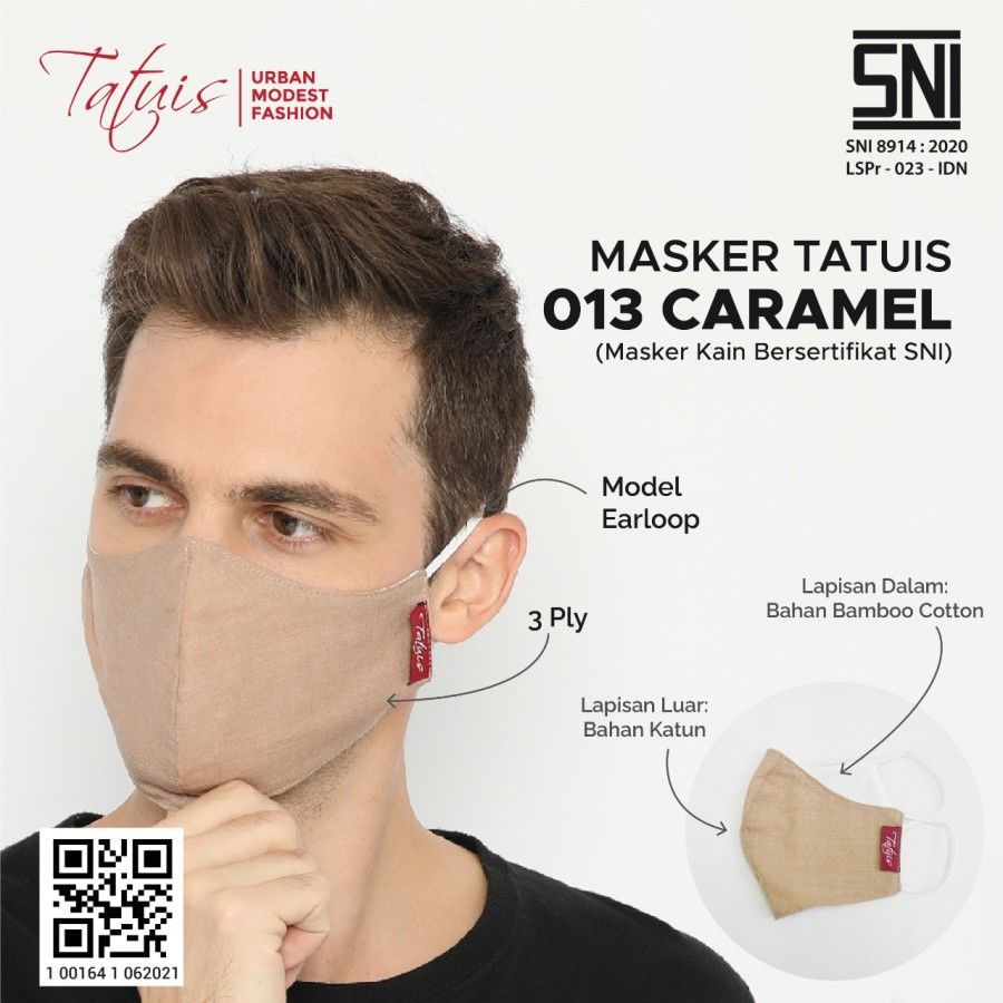 Jual Tatuis Masker Kain Sni Ply Unisex Earloop Caramel