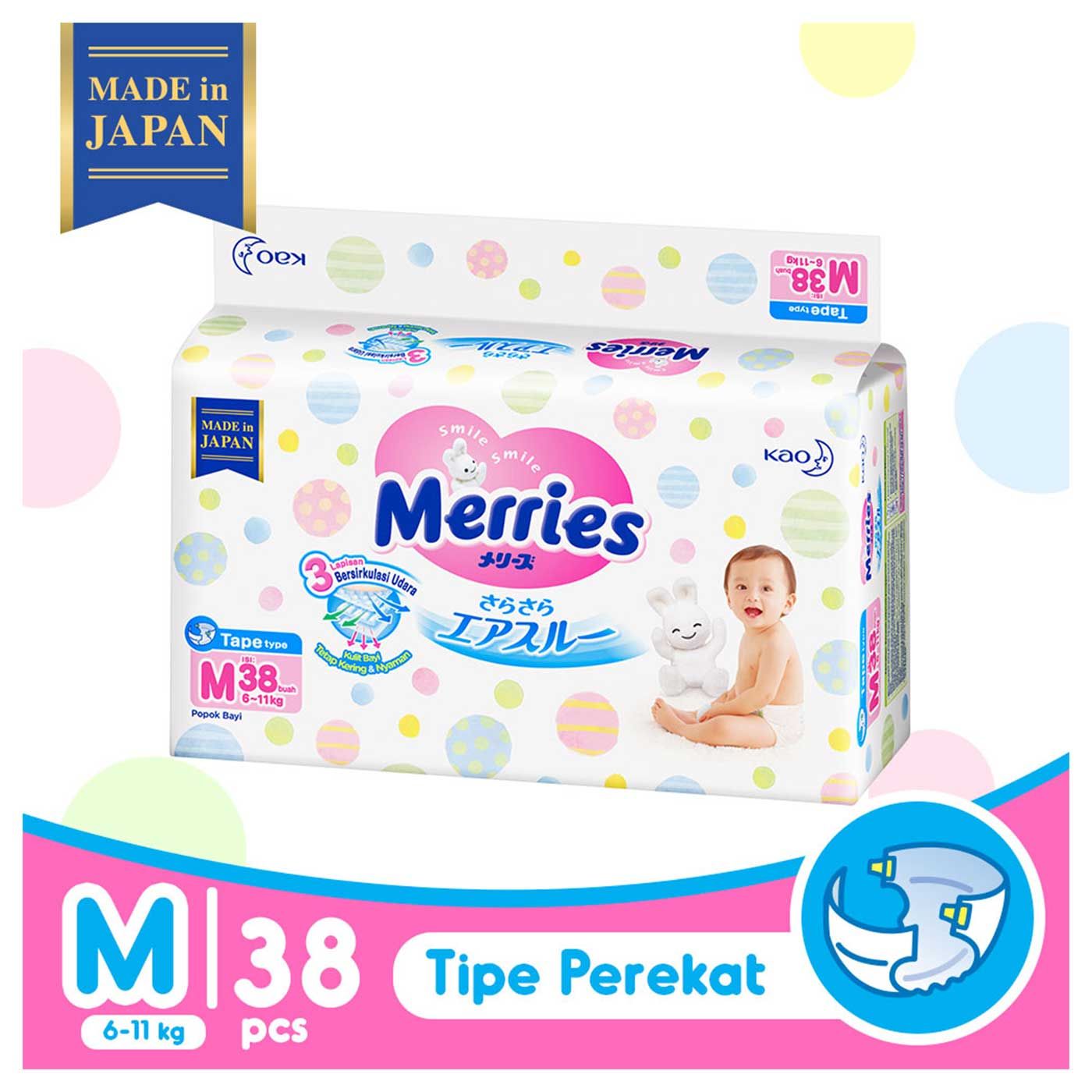 Merries Premium Popok Bayi Perekat M 38 - 1