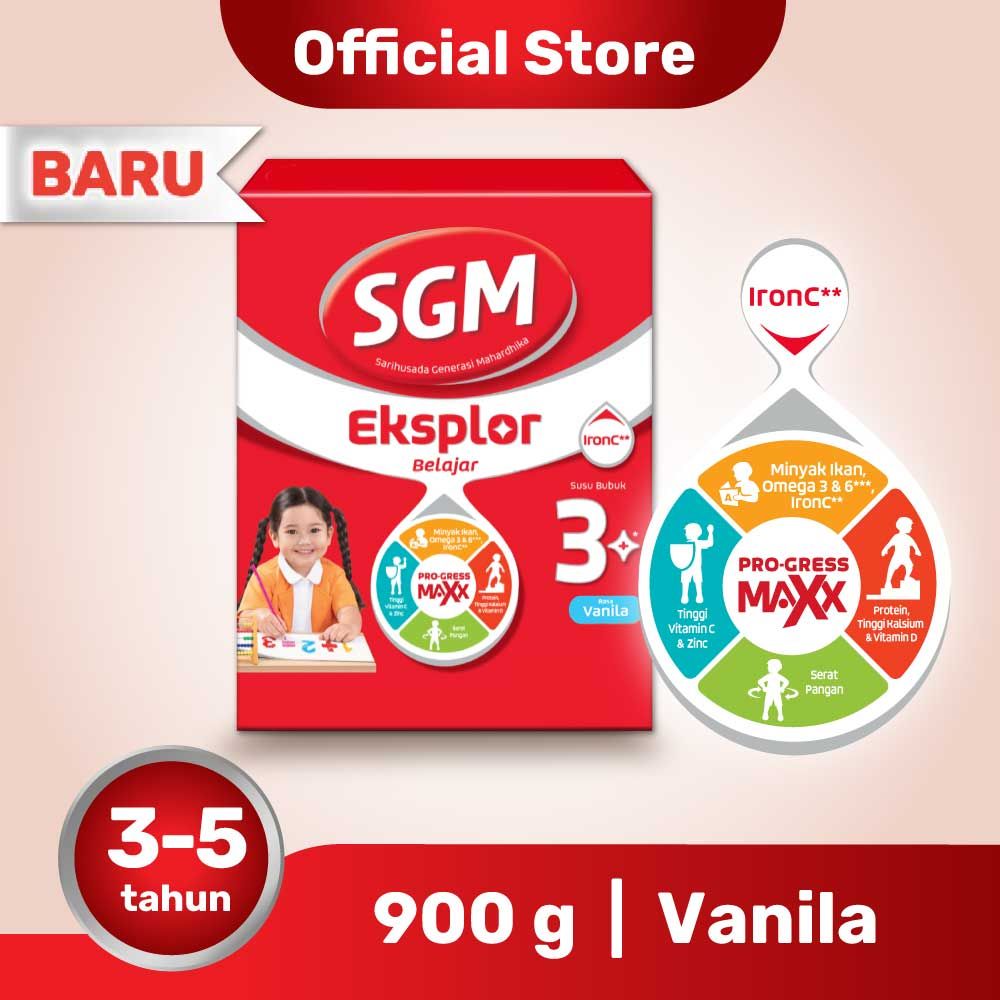 SGM Eksplor Belajar 3+ Pro-GressMaxx Vanilla Susu Bubuk 900GR - 1