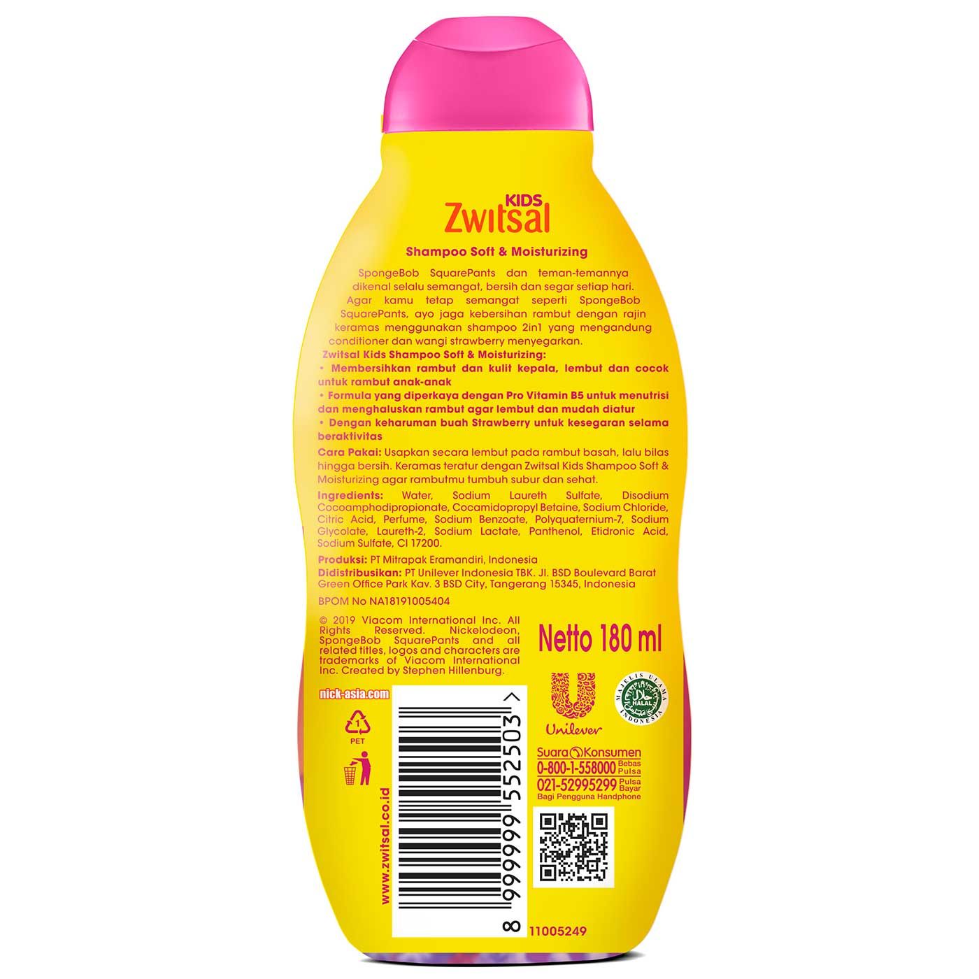 Zwitsal Kids shampoo Pink Soft & Moisturizing 180ml - 3