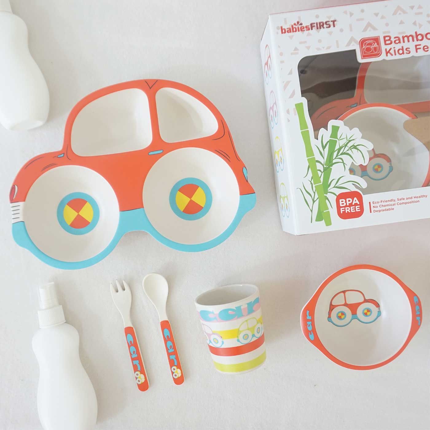 Babiesfirst Bamboo Feeding Set Cars Edition Red - 1