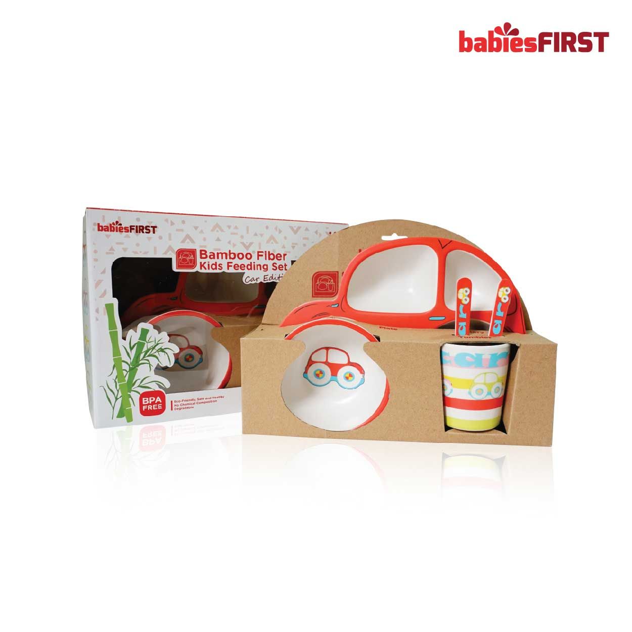 Babiesfirst Bamboo Feeding Set Cars Edition Red - 2