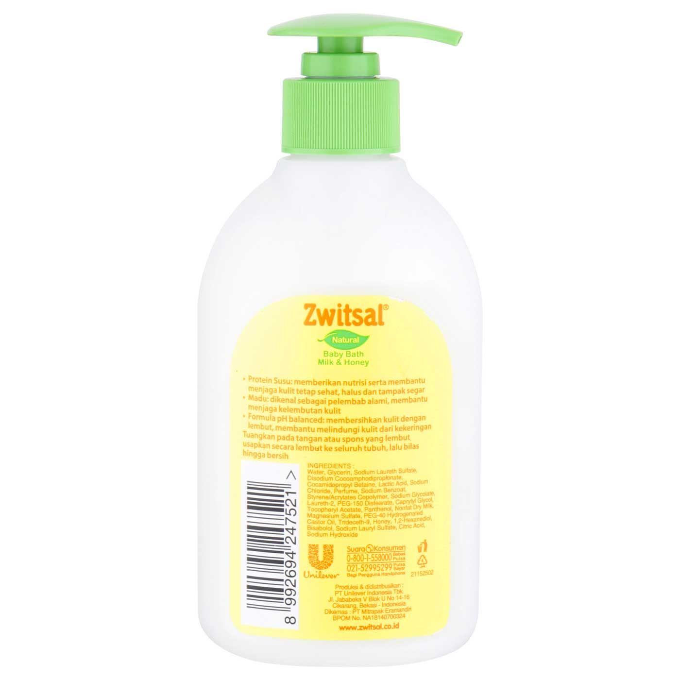 Zwitsal Natural Baby Bath Milk & Honey Isi 300ml Pump - 3