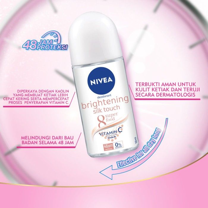 NIVEA Deodorant Brightening Silk Touch Roll On 50ml - Mencerahkan - 4