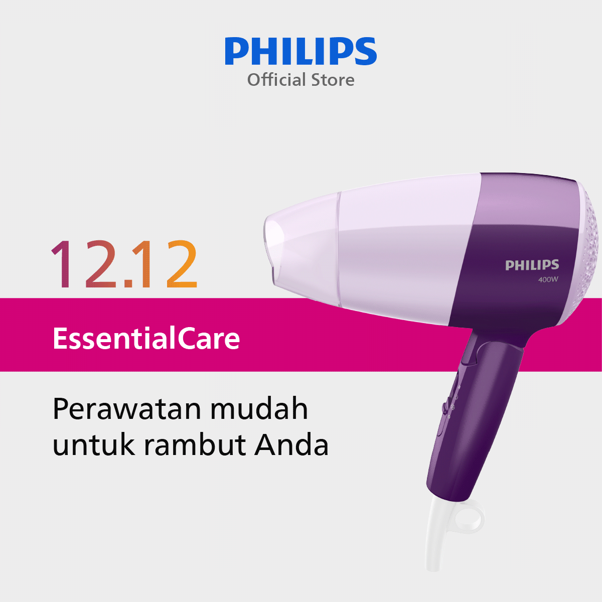 Philips Essential Care Hair Dryer Ungu HP8126/02 Pengering Rambut - 1