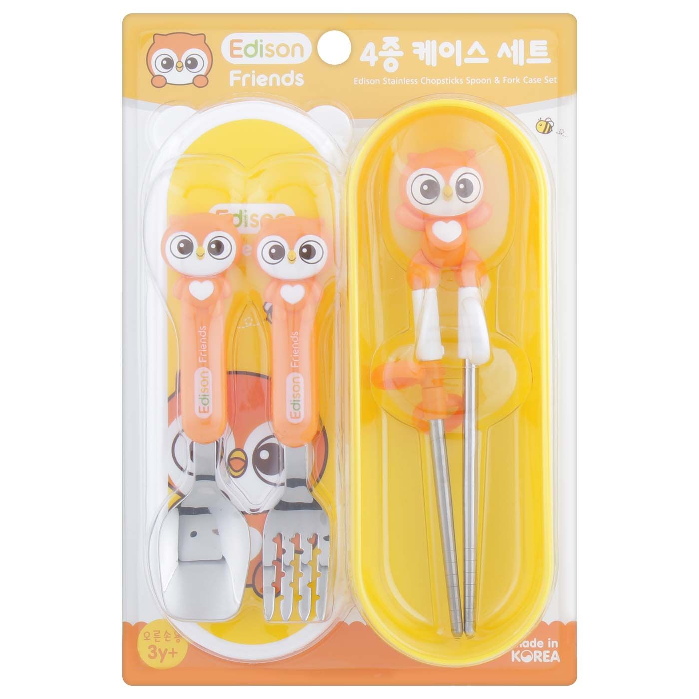Edison Stainless Chopstick with Spoon Fork Case Owl Set - 1