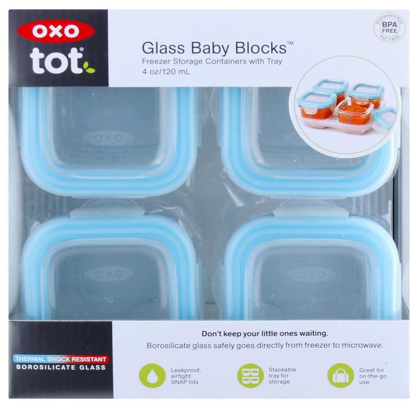 OXO Tot Glass Baby Blocks - (4 oz) Aqua - 5