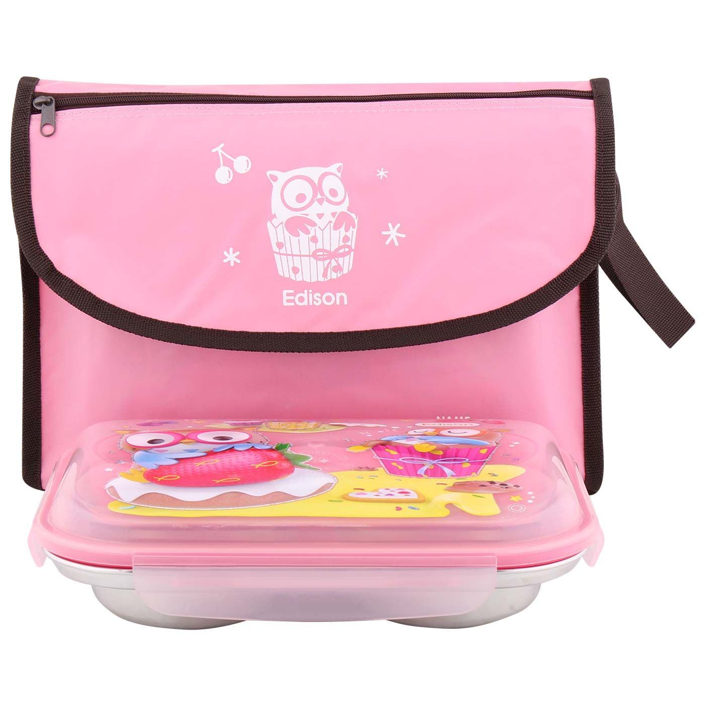 Edison Stainless Lunch Box With Pouch Pink - 1