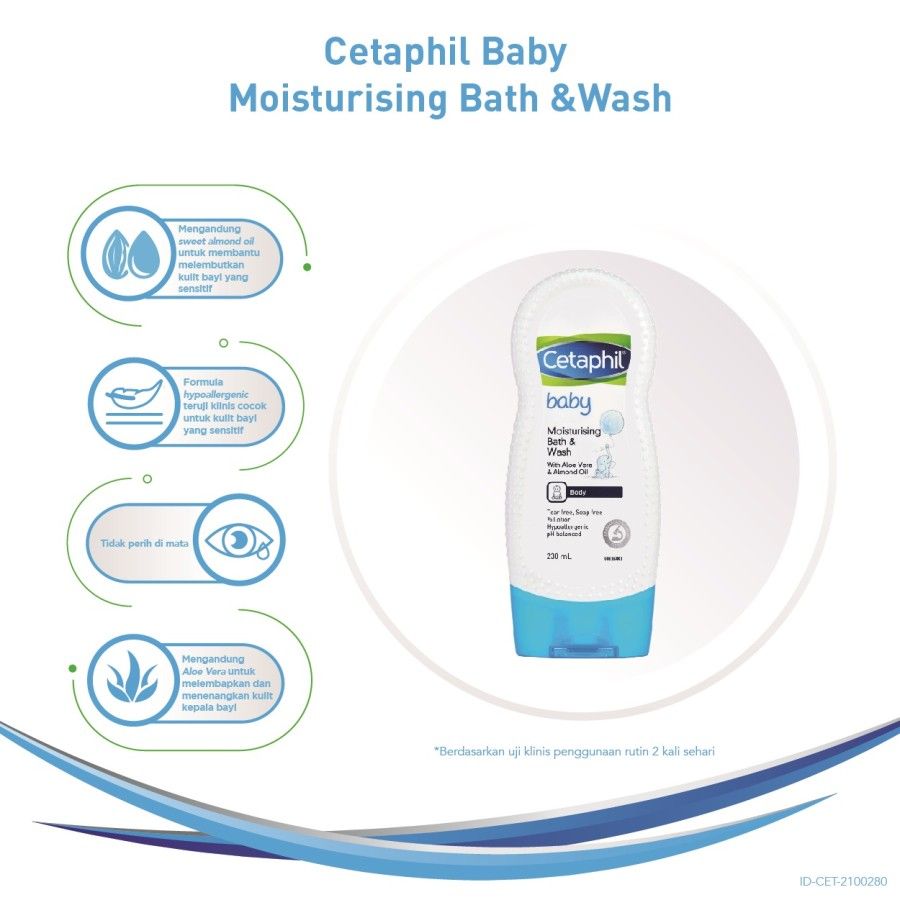 Cetaphil Baby Moist Bath & Wash 230ml Perawatan Sabun Mandi dan Shampo untuk Melembabkan Kulit Bayi - 3