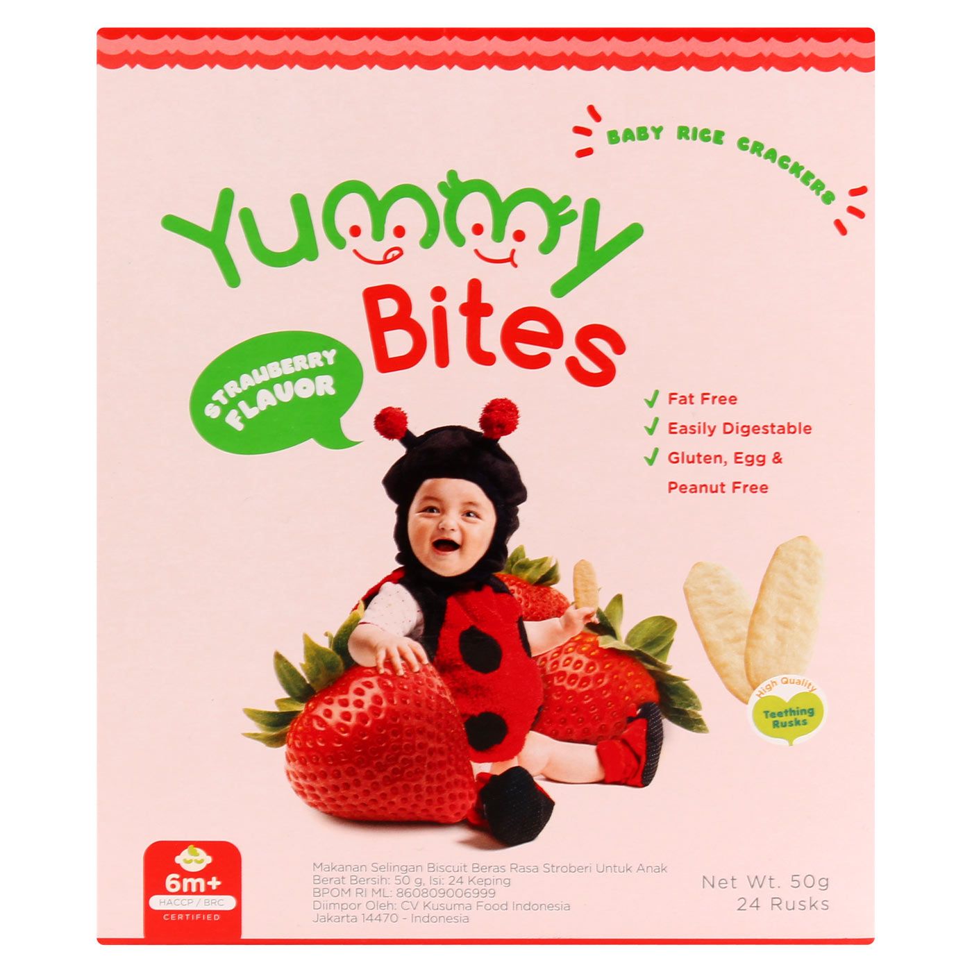 Yummy Bites Rice Crackers Strawberry 6+ 50gr - 1