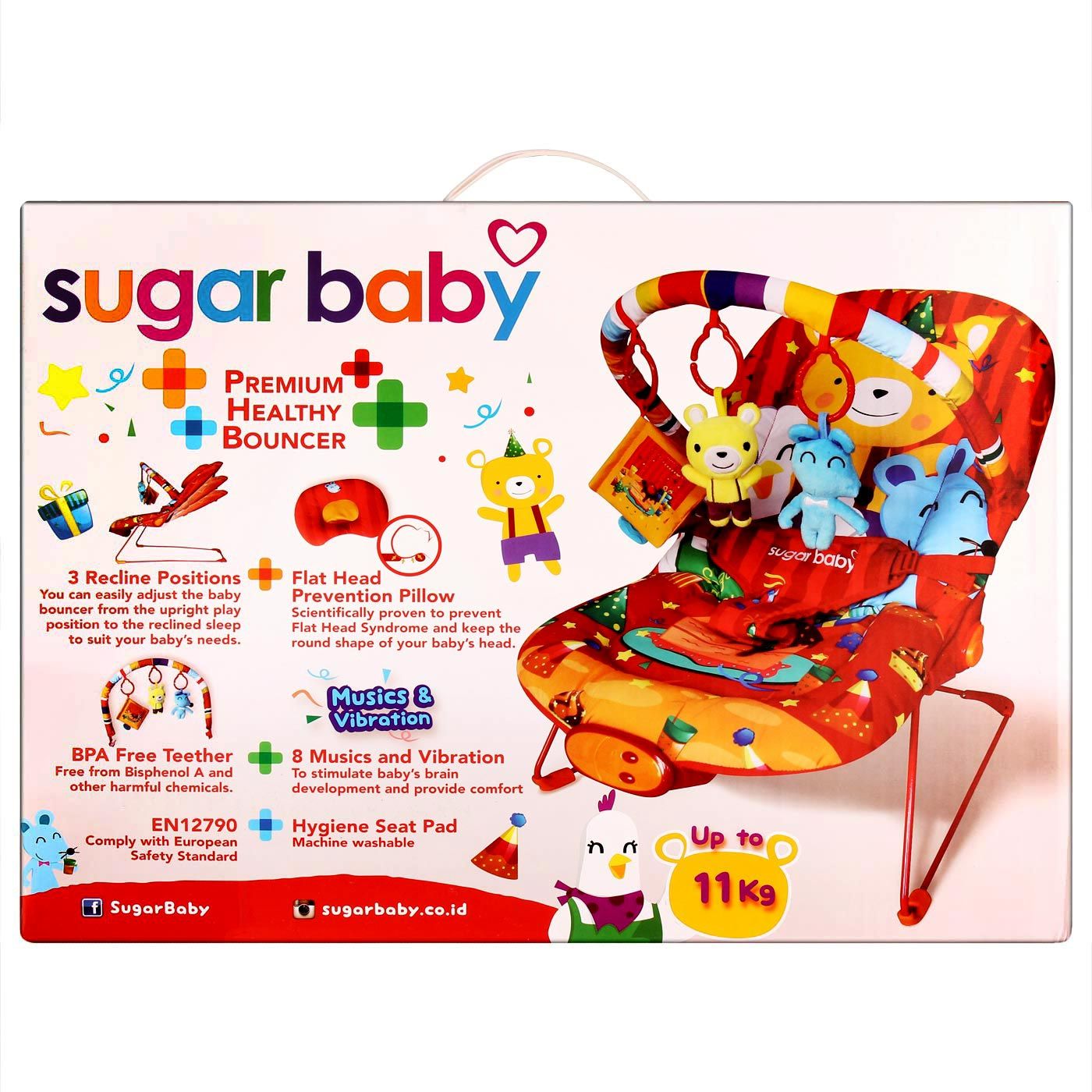 Sugar Baby Bouncer 3 Recline - Bear & Friends - 4