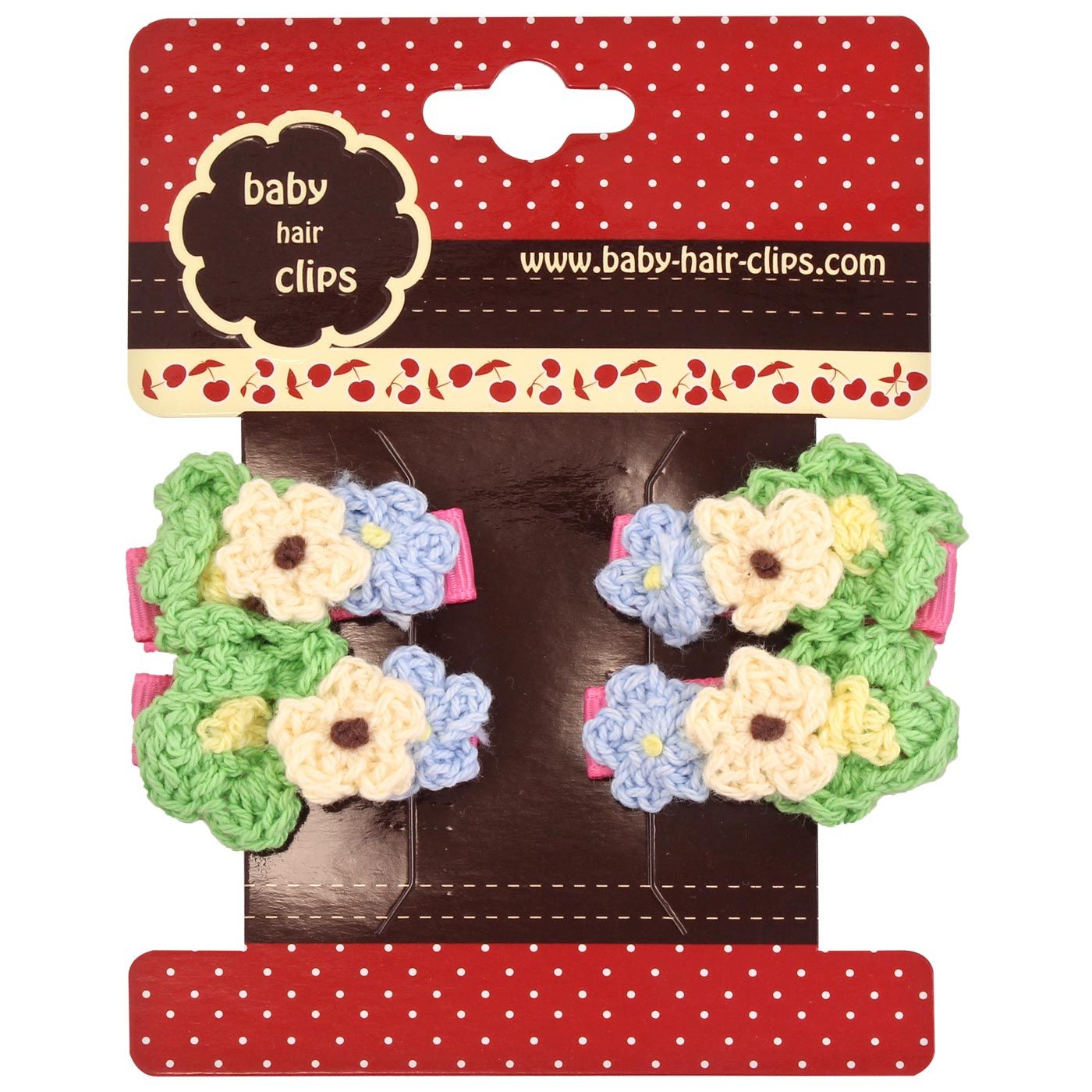 Bebecroc Crochet Flower Clips(2pcs)Green+Cream+Light Blue - 1