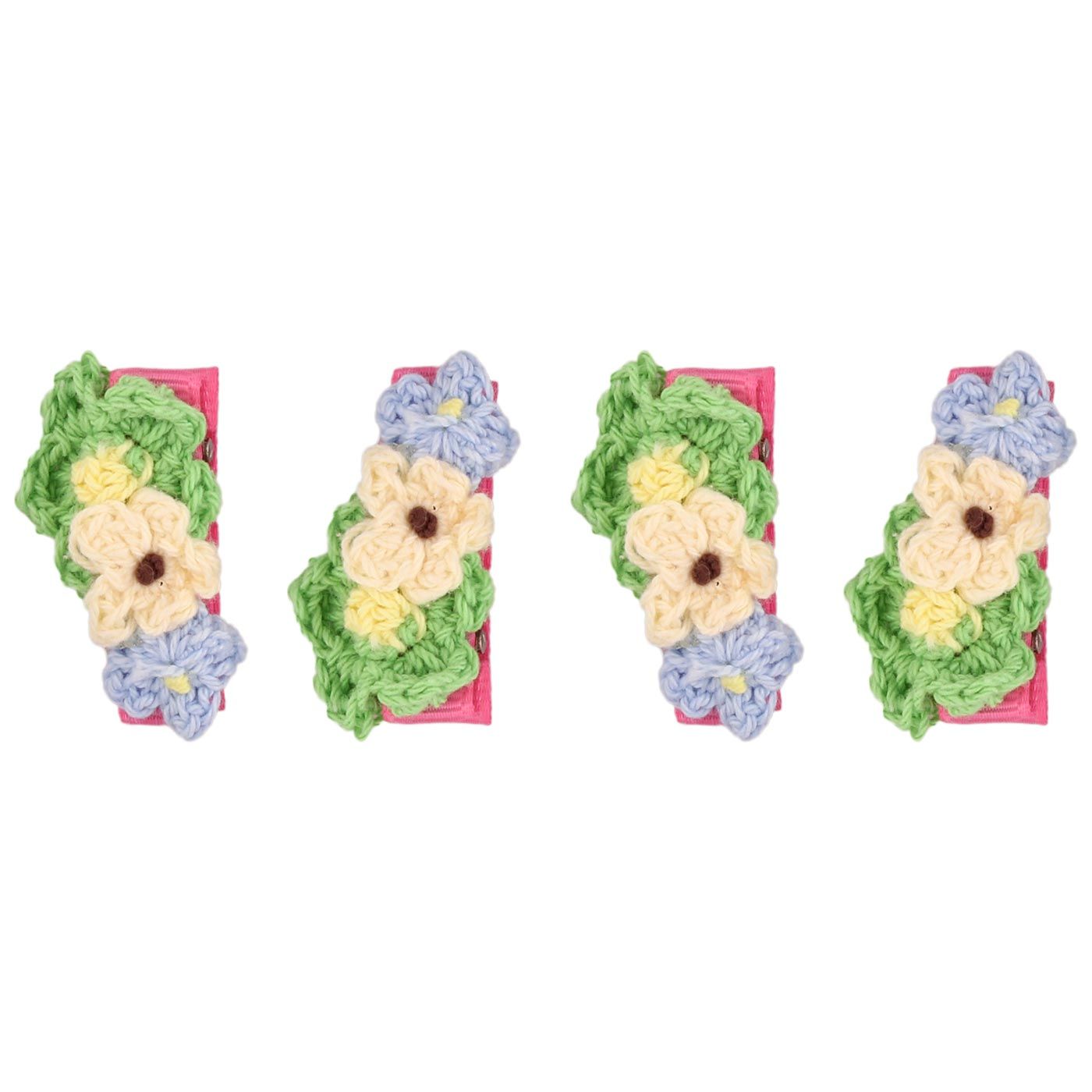Bebecroc Crochet Flower Clips(2pcs)Green+Cream+Light Blue - 2