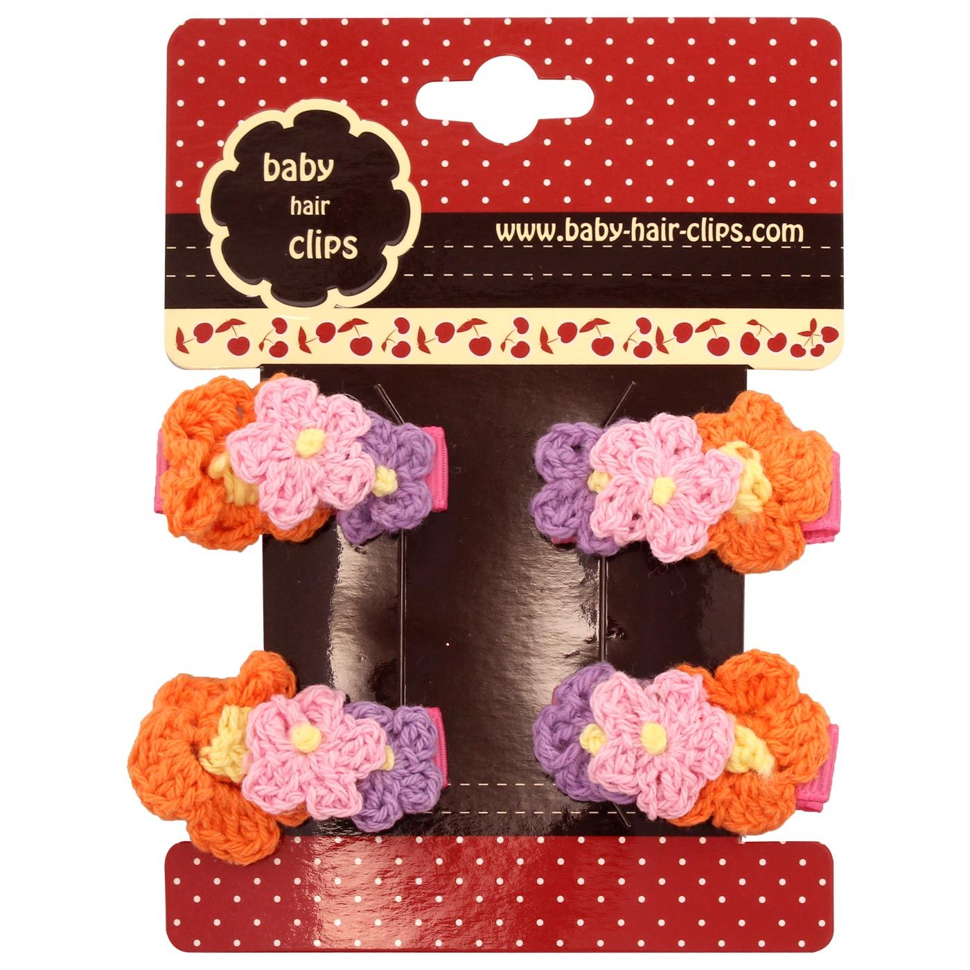 Bebecroc Crochet Flower Clips(2pcs)Orange+Pink+Lilac - 1