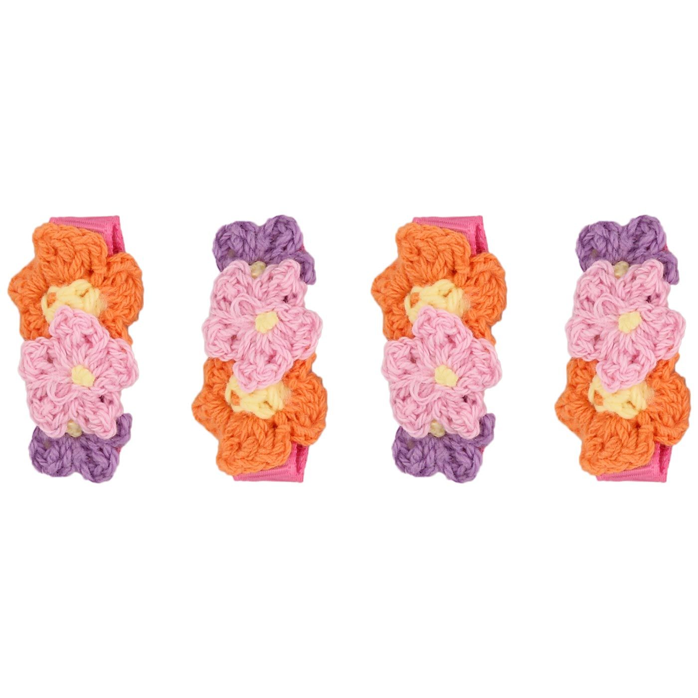 Bebecroc Crochet Flower Clips(2pcs)Orange+Pink+Lilac - 2