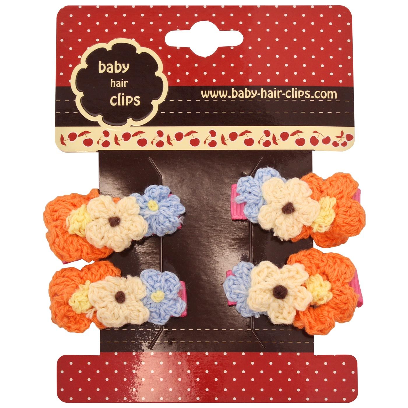 Bebecroc Crochet Flower Clips(2pcs)Orange+Cream+Light - 1