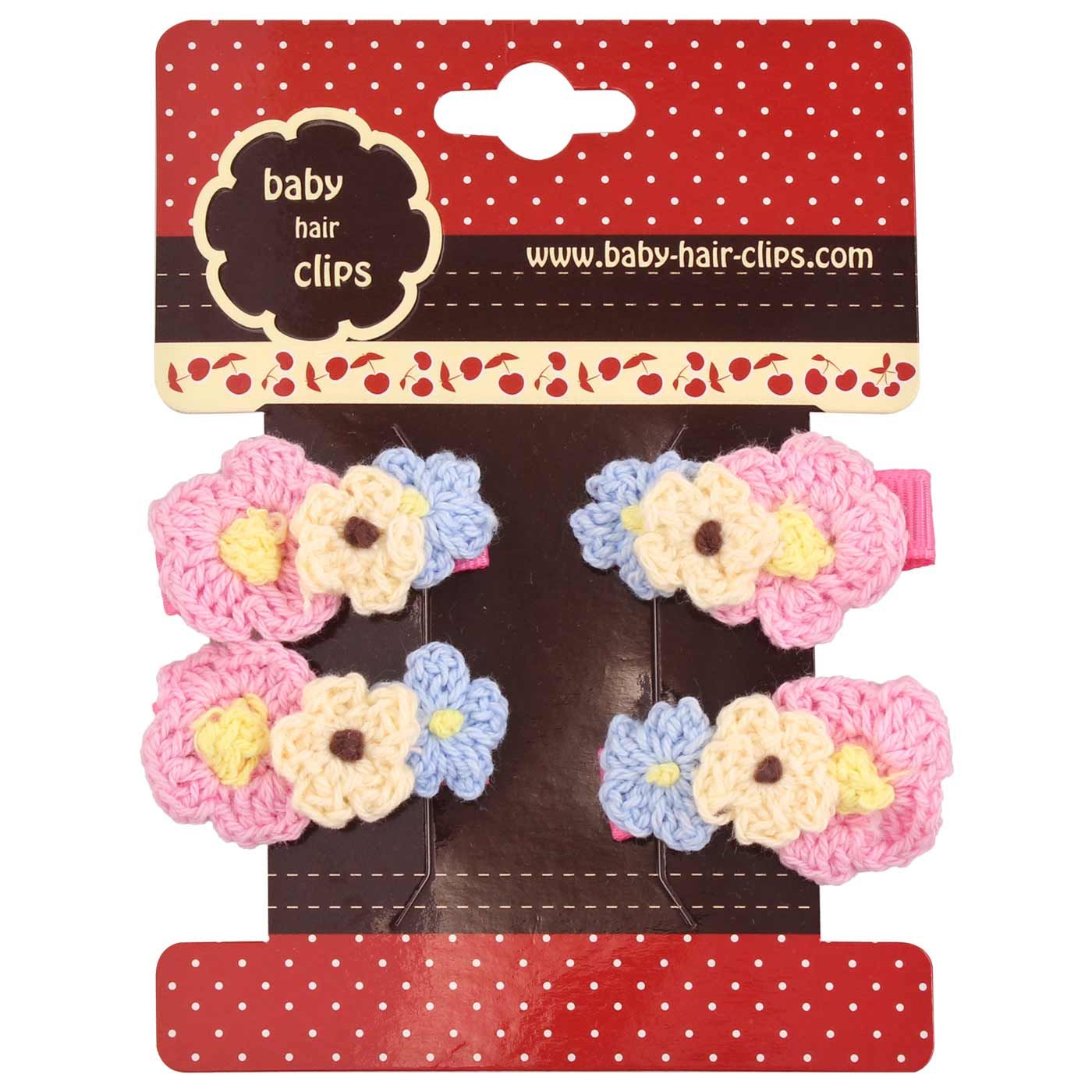 Bebecroc Crochet Flower Clips(2pcs)Pink+Cream+Light - 2