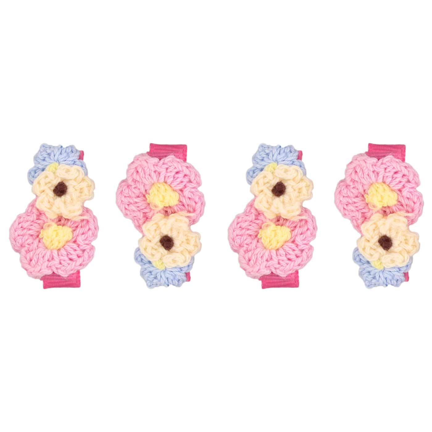 Bebecroc Crochet Flower Clips(2pcs)Pink+Cream+Light - 1