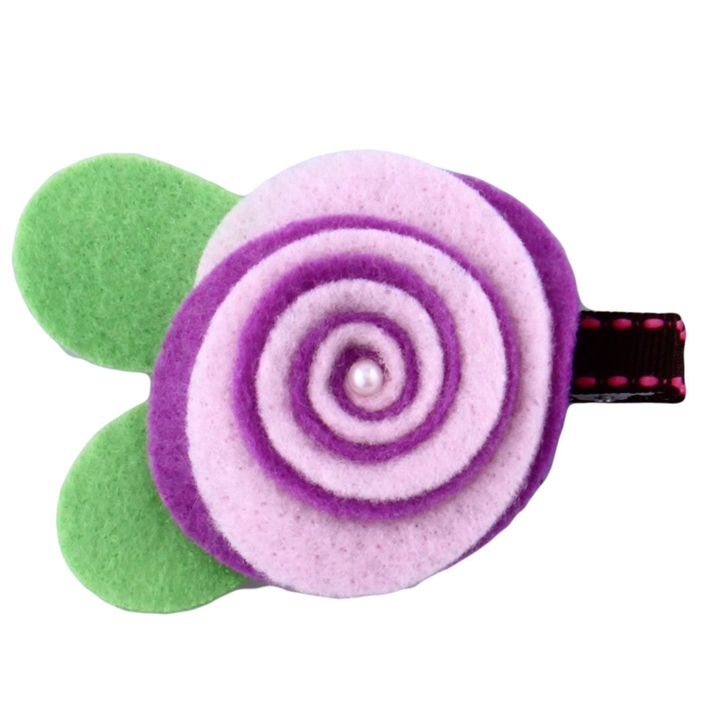 Bebecroc Felt Double Swirl Rose Flower Clip Lavender& Pink - 1
