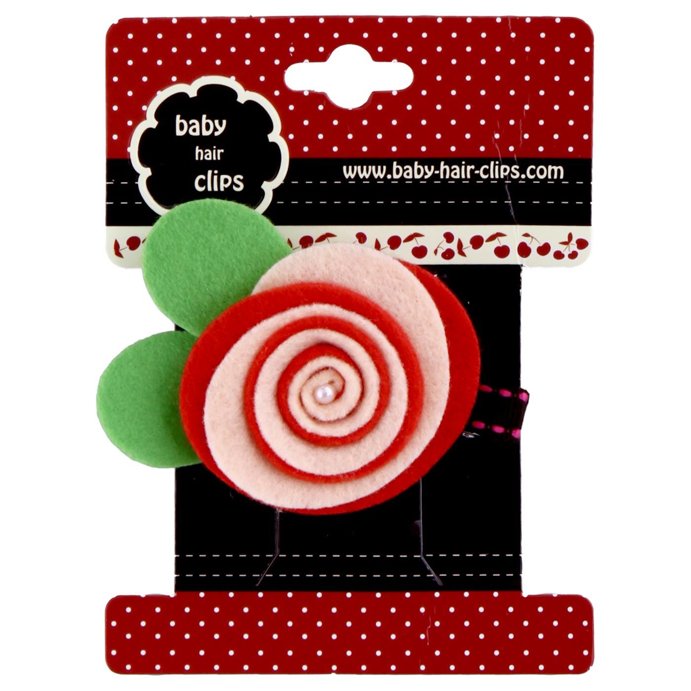 Bebecroc Felt Double Swirl Rose Flower Clip Red&Moccasin - 1