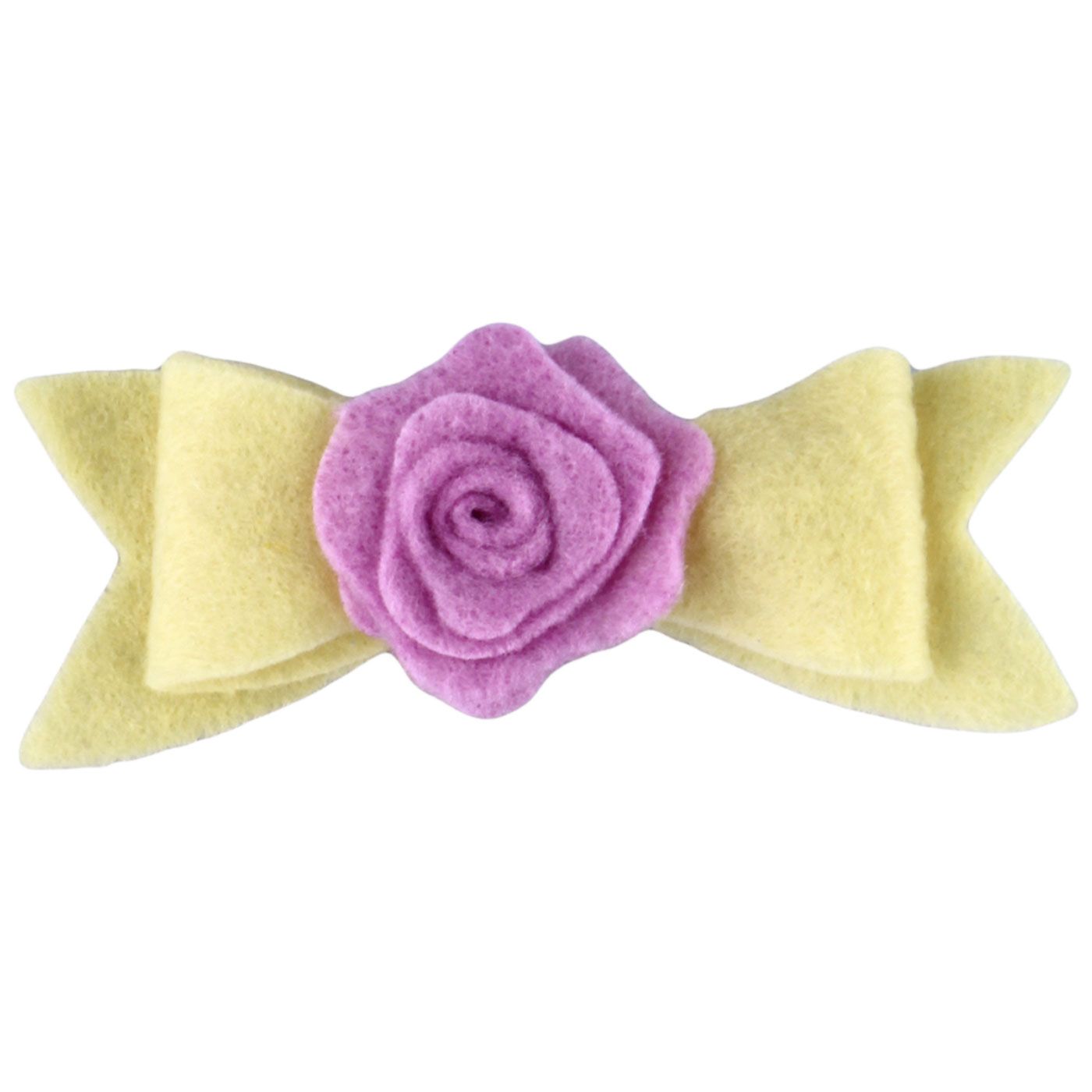 Bebecroc Felt Bow&Flower Clip Primrose Yellow&Violet - 1