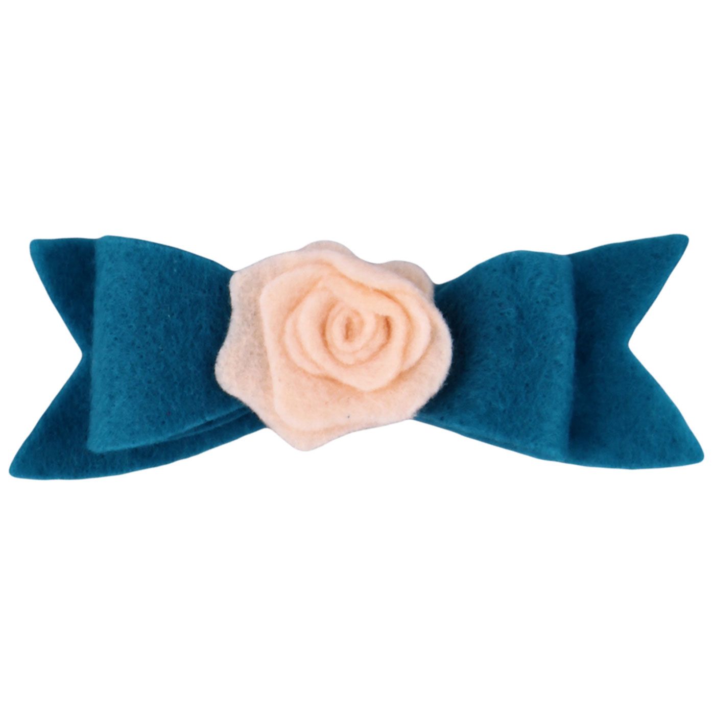 Bebecroc Felt Bow&Flower Clip Turquoise&Peach Puff - 1