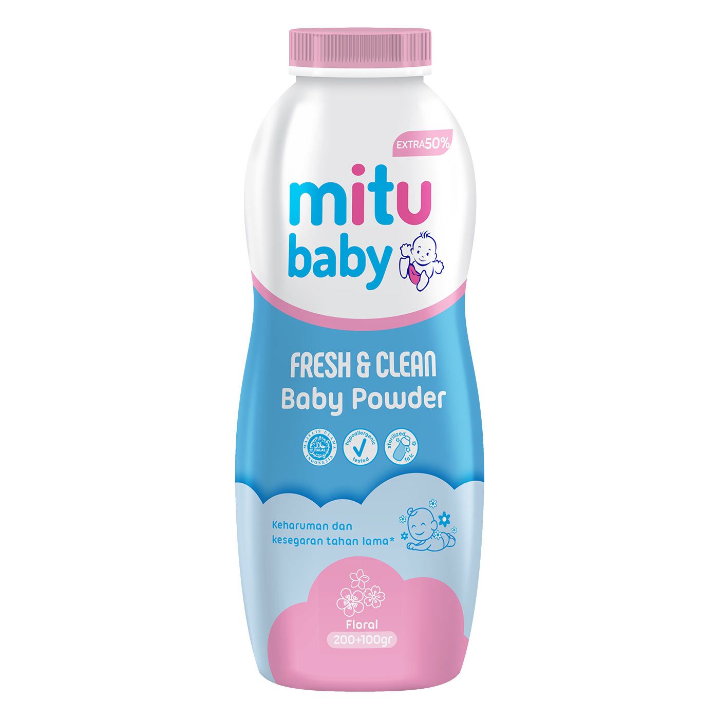 Mitu Baby Fresh & Clean Powder 200g Extrafill 50% Pink - 1