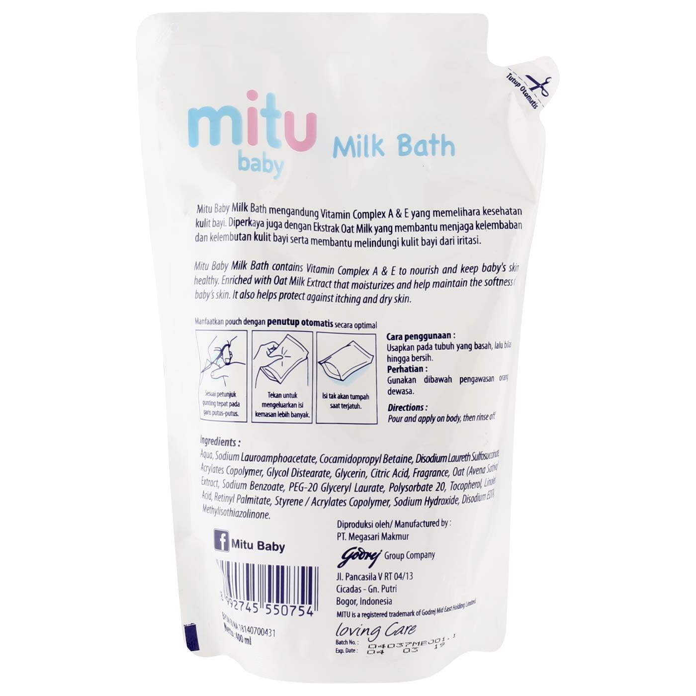 Mitu Baby Milk Bath Reff Pch 400ml - 3