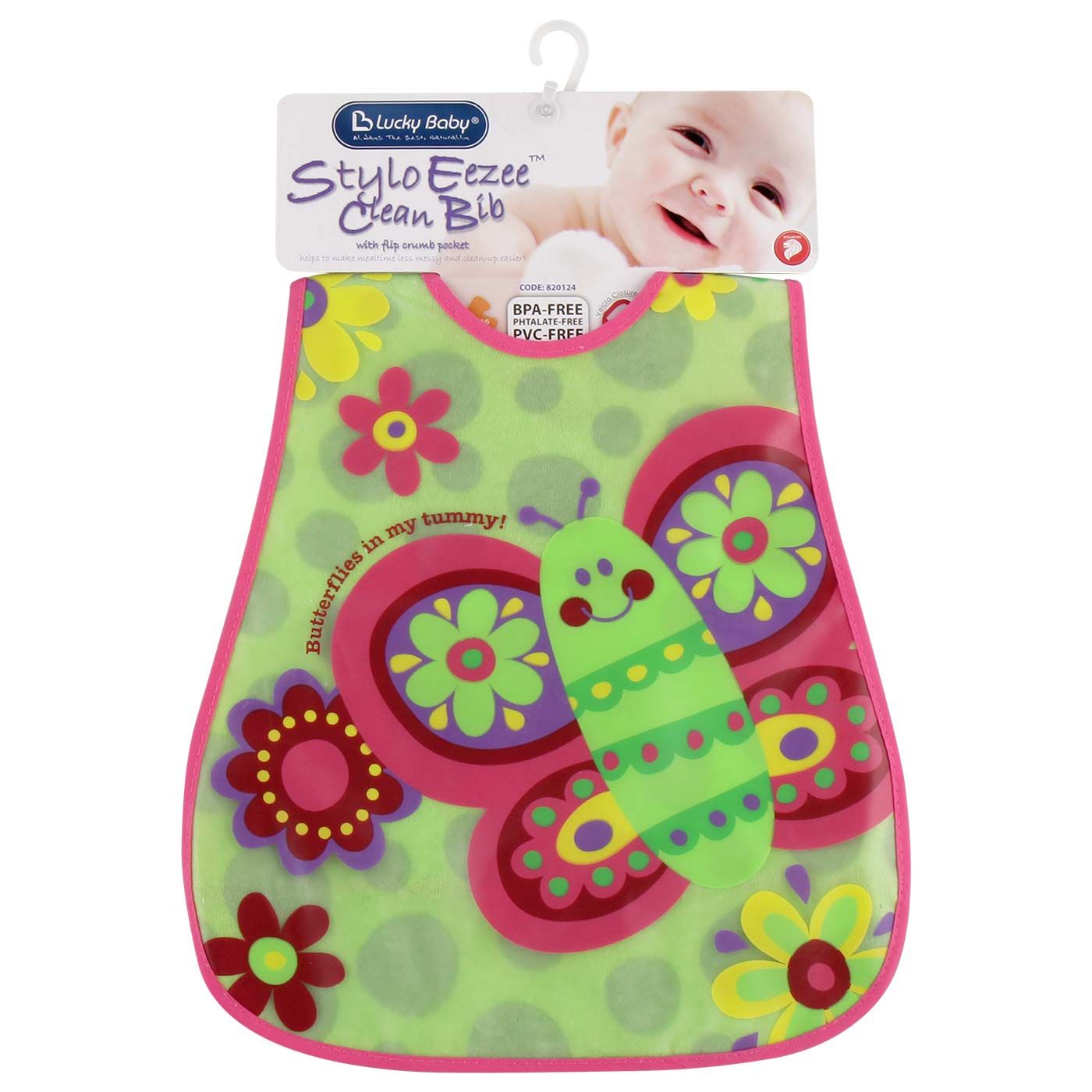 Lucky Baby Stylo Bib With Flip Crumb Pocket Butterfly - Girl - 2