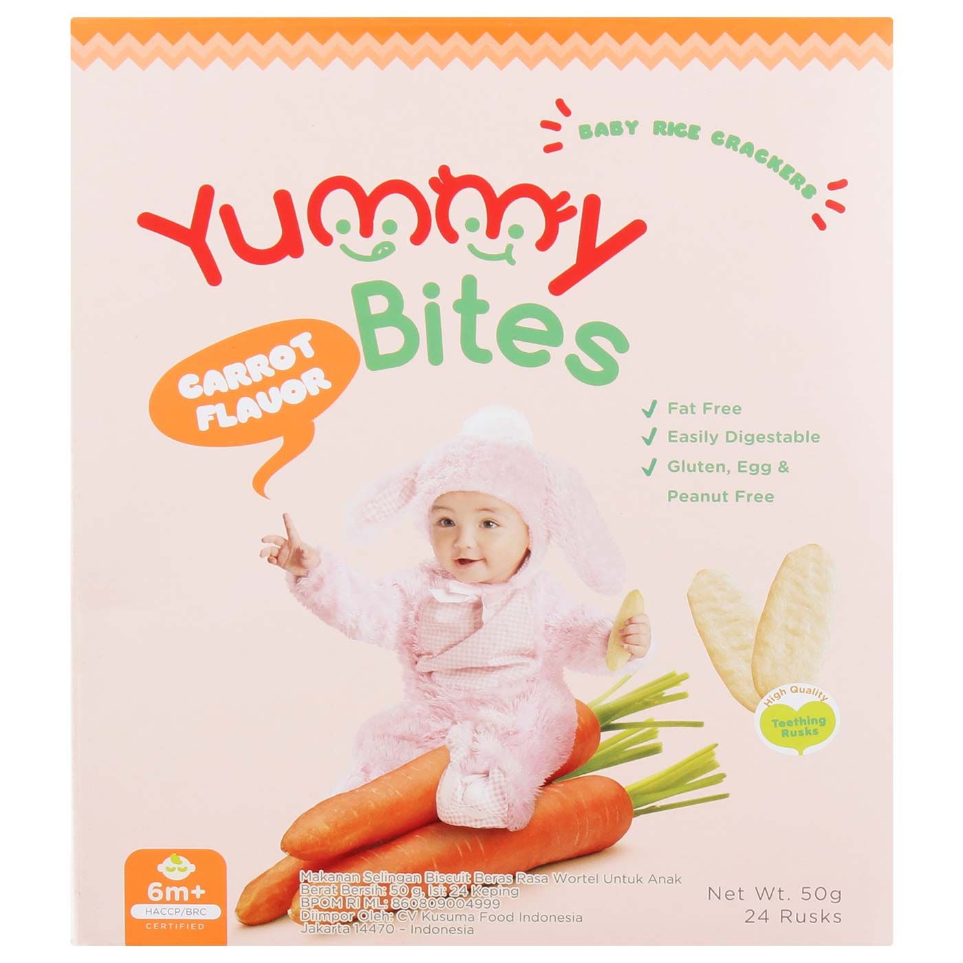 Yummy Bites Rice Crackers Carrot 6+ 50gr - 1