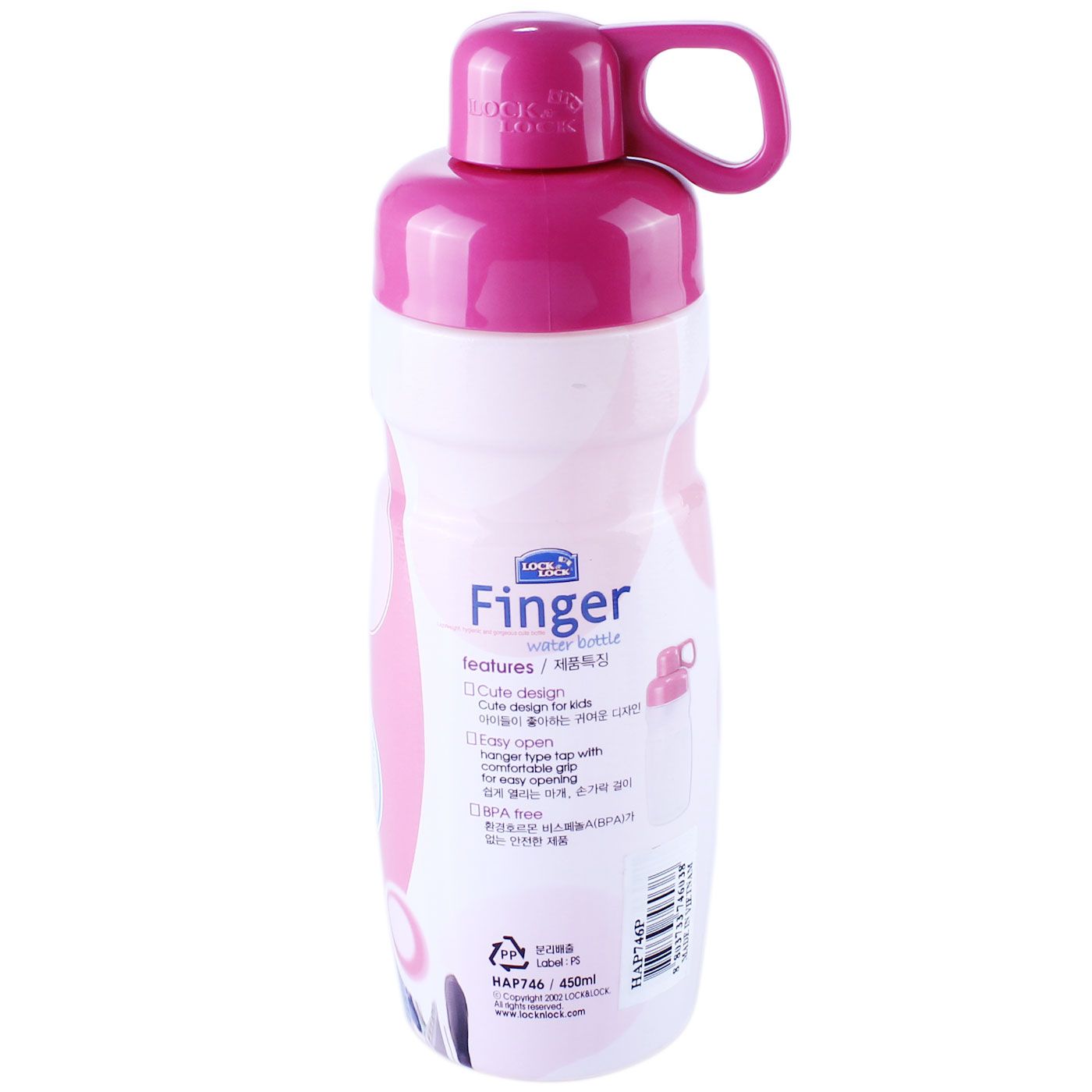 Lock & Lock Finger Water Bottle 450ml Pink - 3