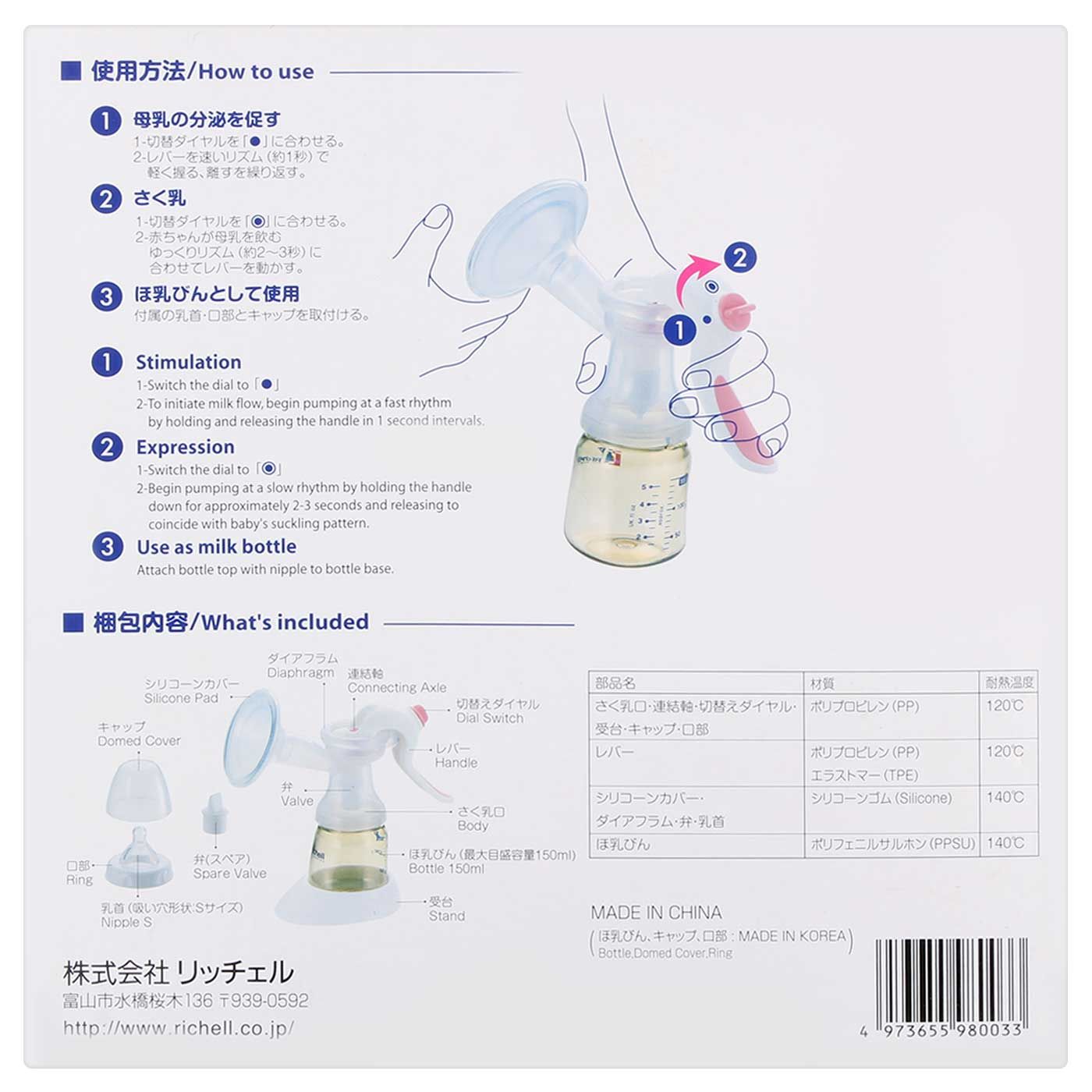 Richell Baby Breast Pump with PPSU Bottle & Parts - 13