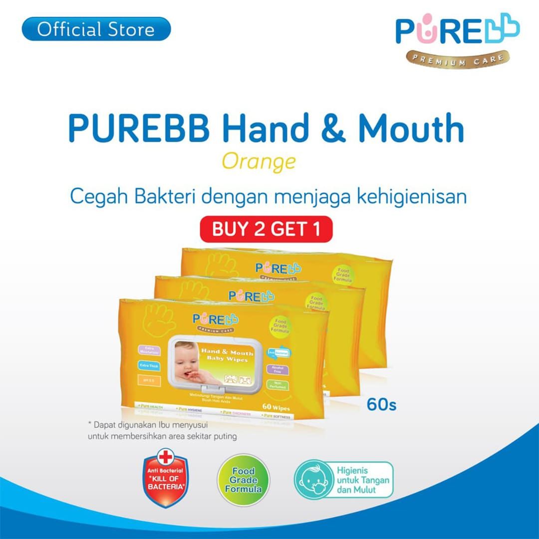 PUREBB Hand & Mouth Wipes 60's Orange Oil - 1