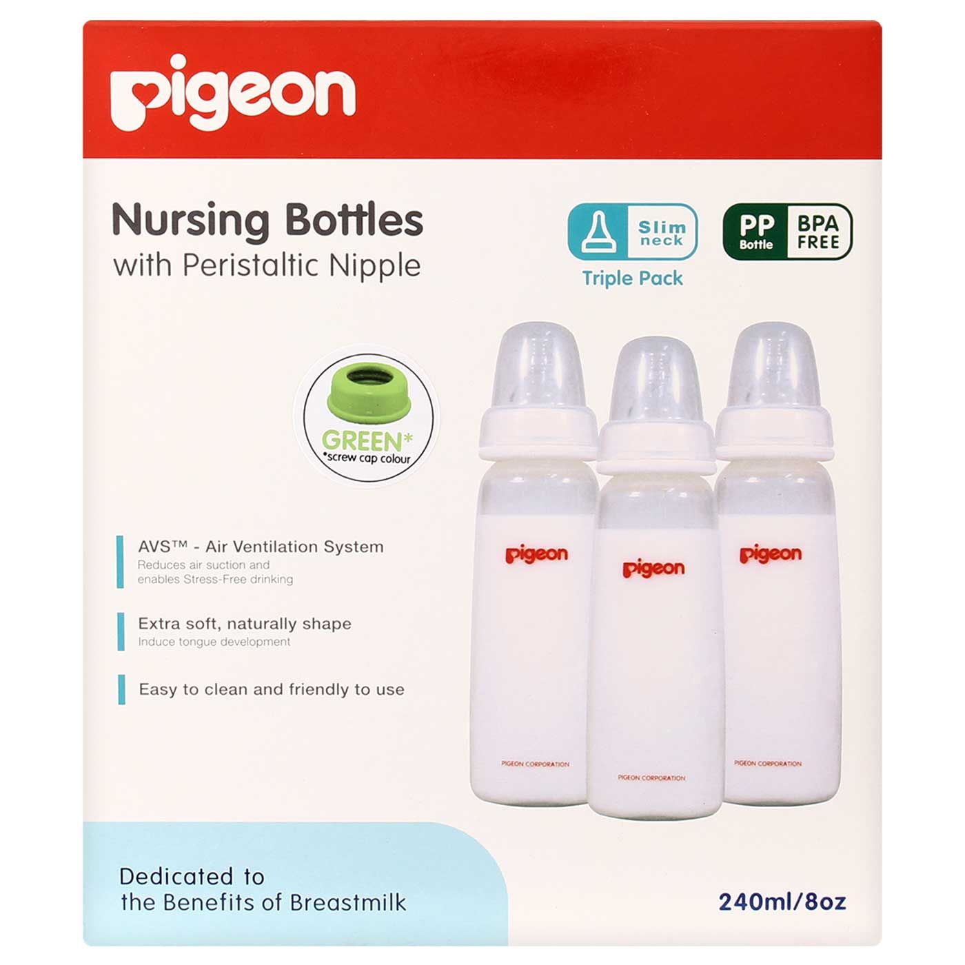 Pigeon Botol Triple Pack KP PP 240ml with Silicone M Green - 4