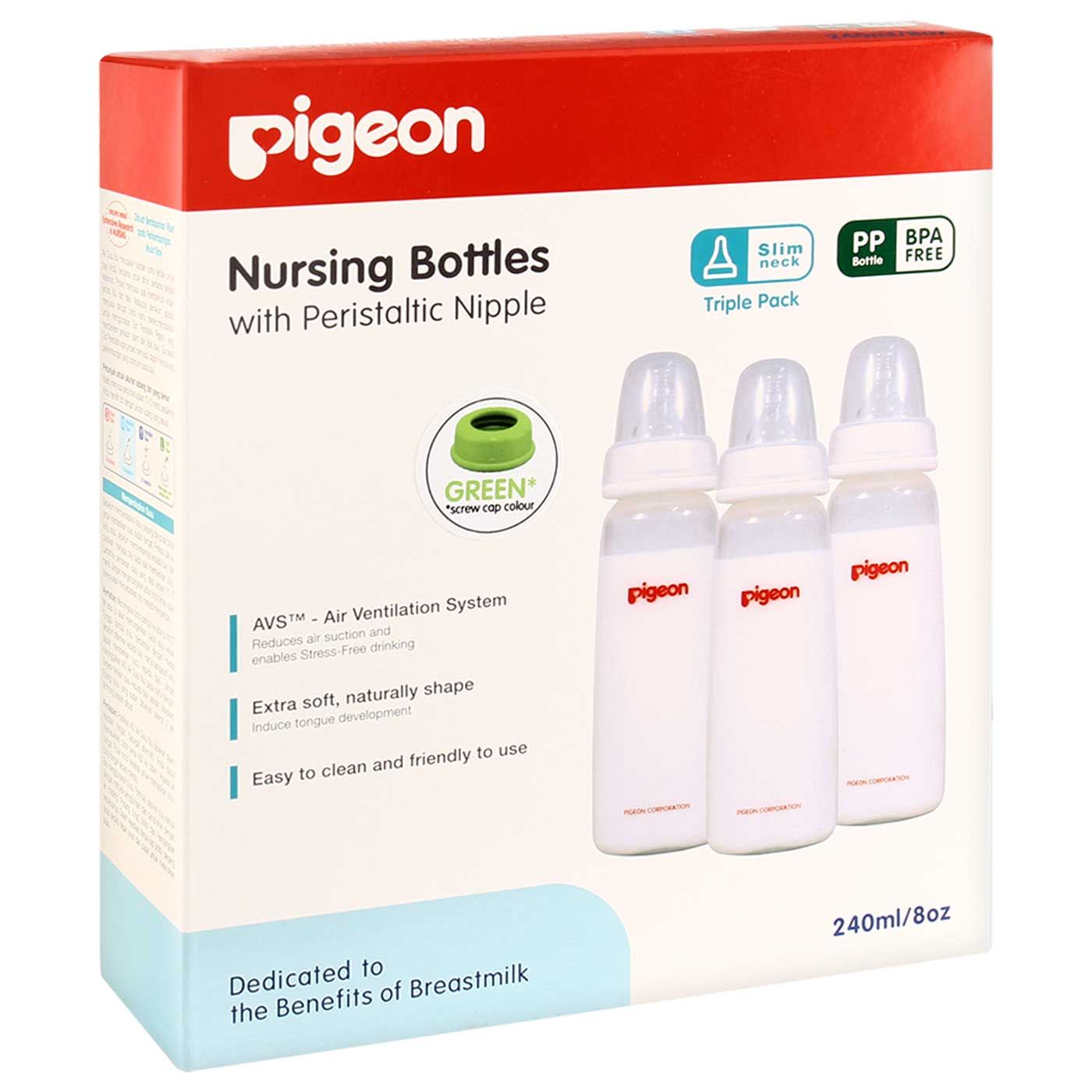 Pigeon Botol Triple Pack KP PP 240ml with Silicone M Green - 5