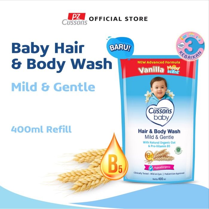 Cussons Baby Hair & Body Wash Mild & Gentle Pouch 400ml - 1