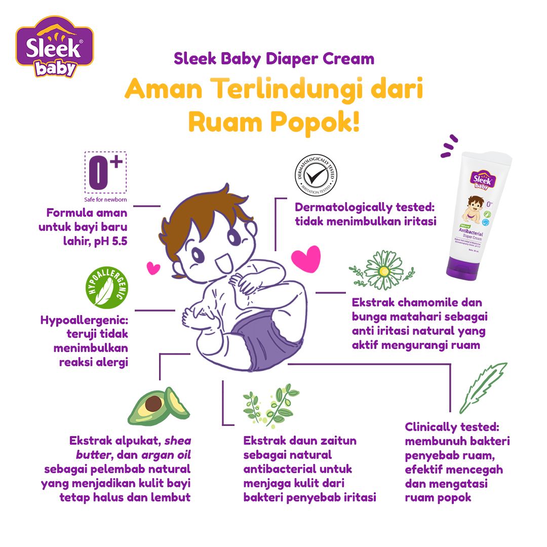 Sleek Baby Natural Antibacterial Diaper Cream Tube 80ml - 2