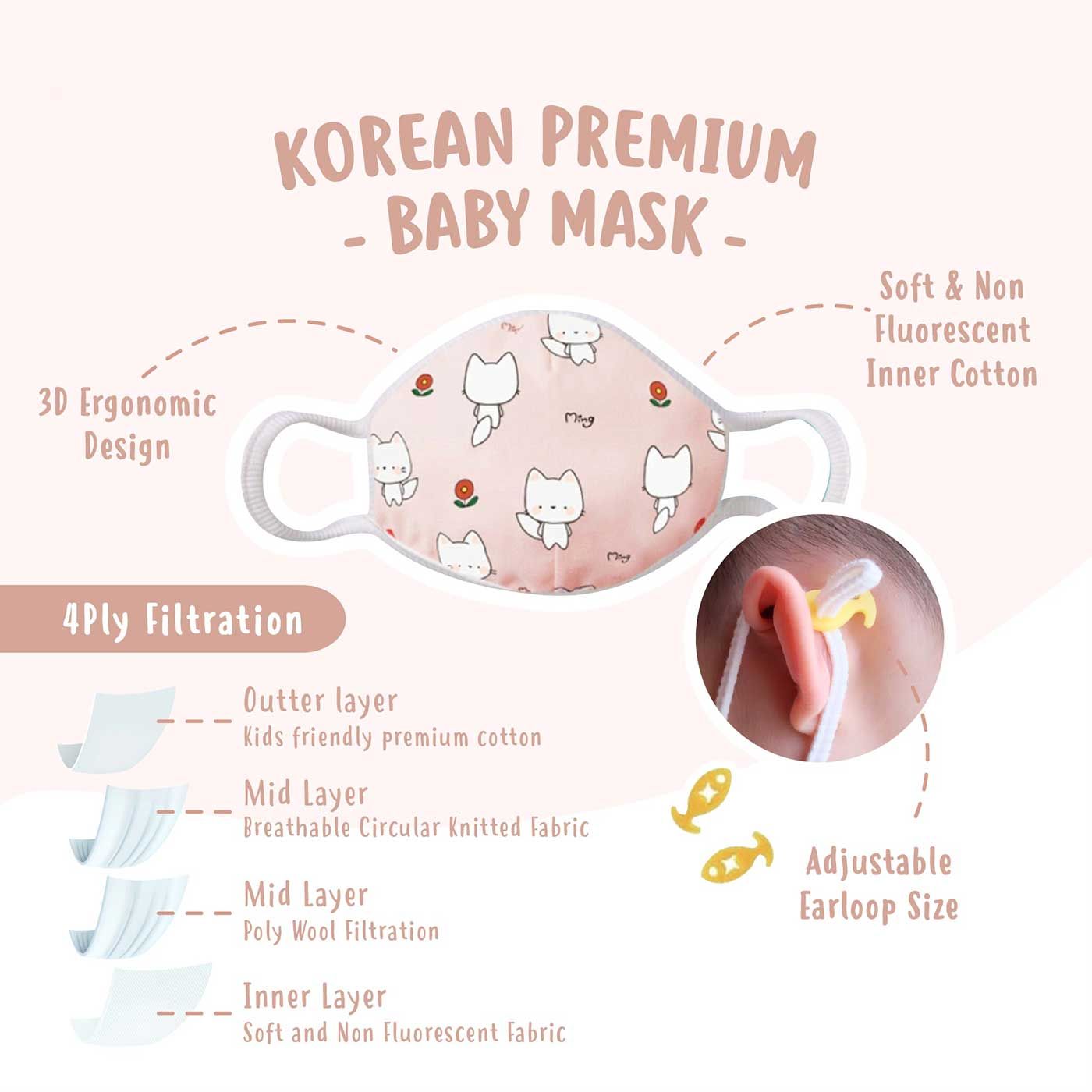 Down to Earth Korean Premium Baby Mask Grey Stars - 2