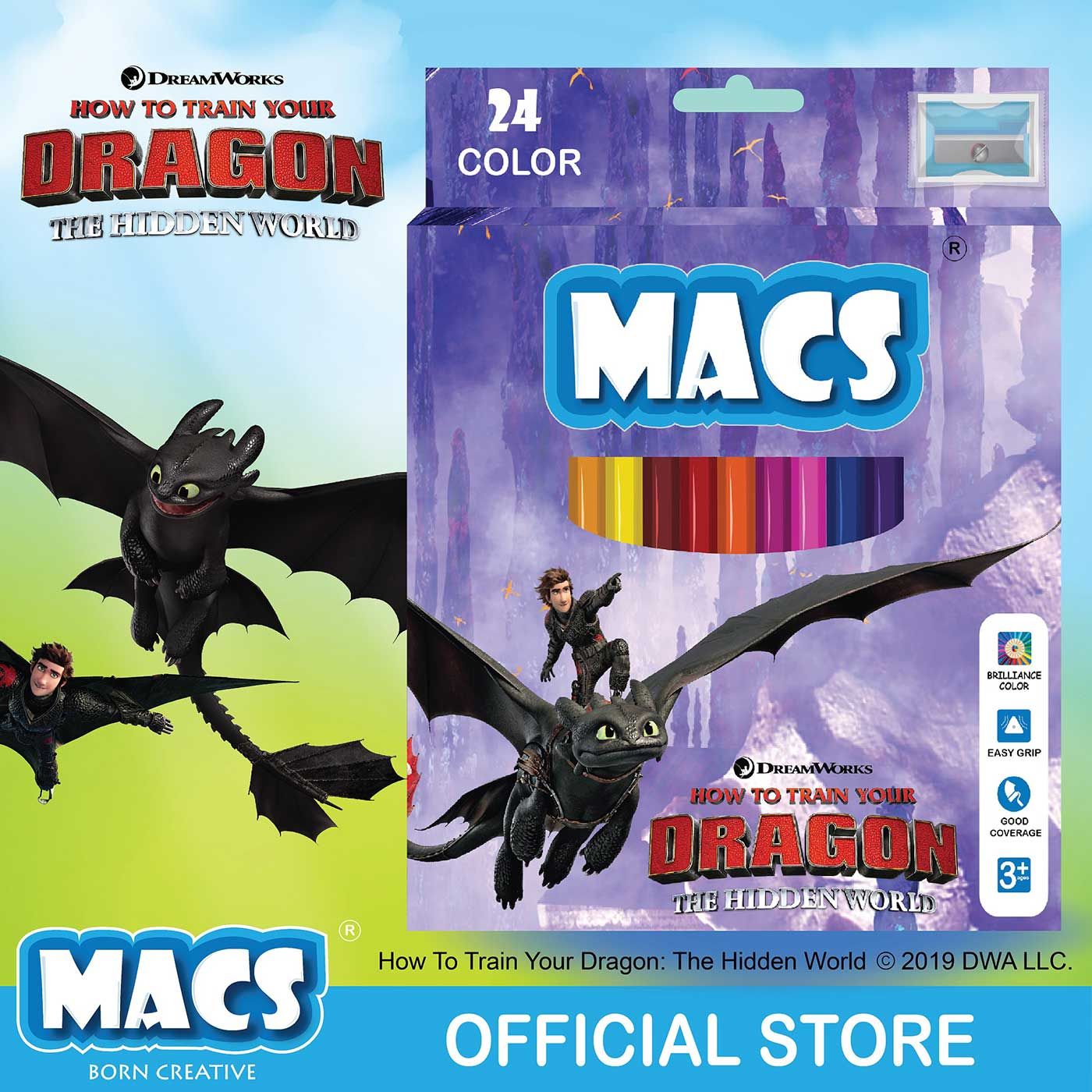 MACS Coloring Pencil 24 Colors How to Train your Dragon (The Hidden Worlds) Edition "Night Fury" - 1