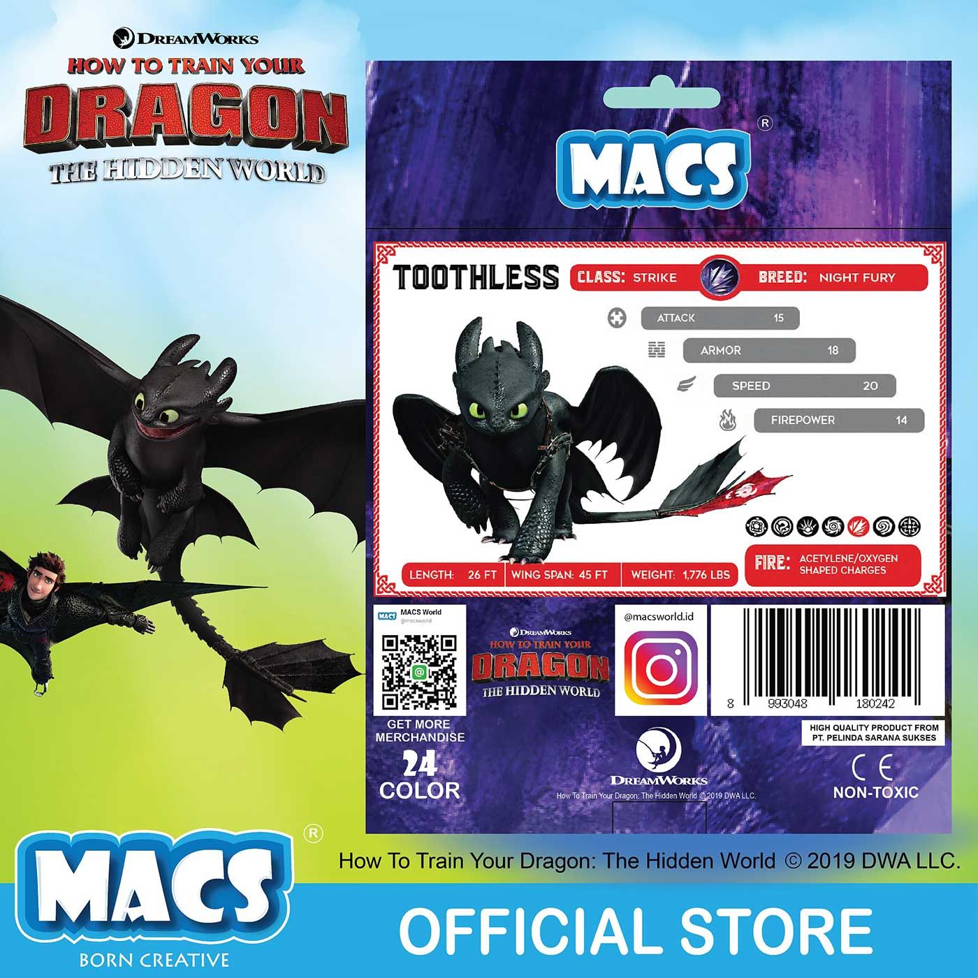 MACS Coloring Pencil 24 Colors How to Train your Dragon (The Hidden Worlds) Edition "Night Fury" - 2