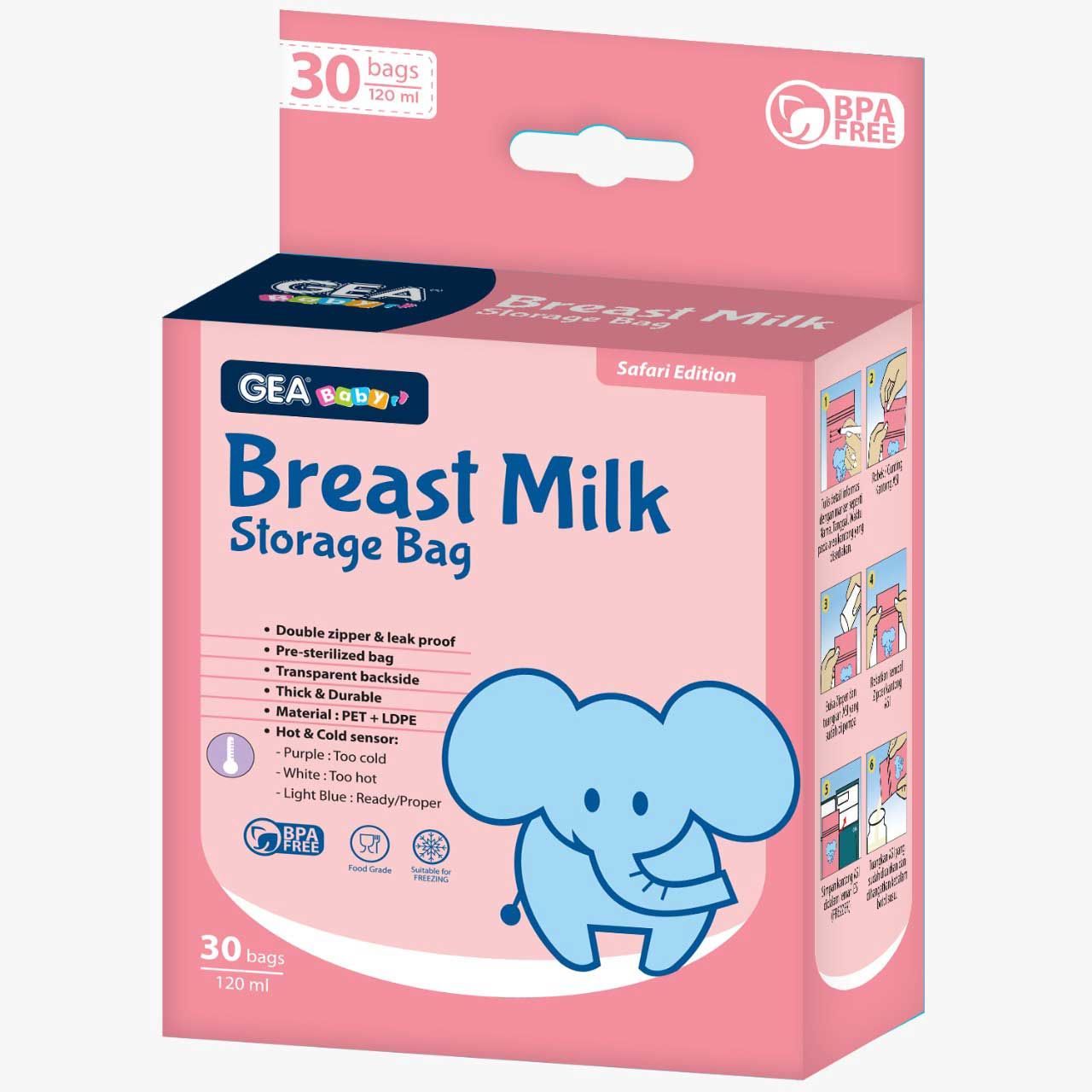 Gea Baby Breast Milk Storage Bag  Safari Edition - Pink Elephant 120Ml - 2