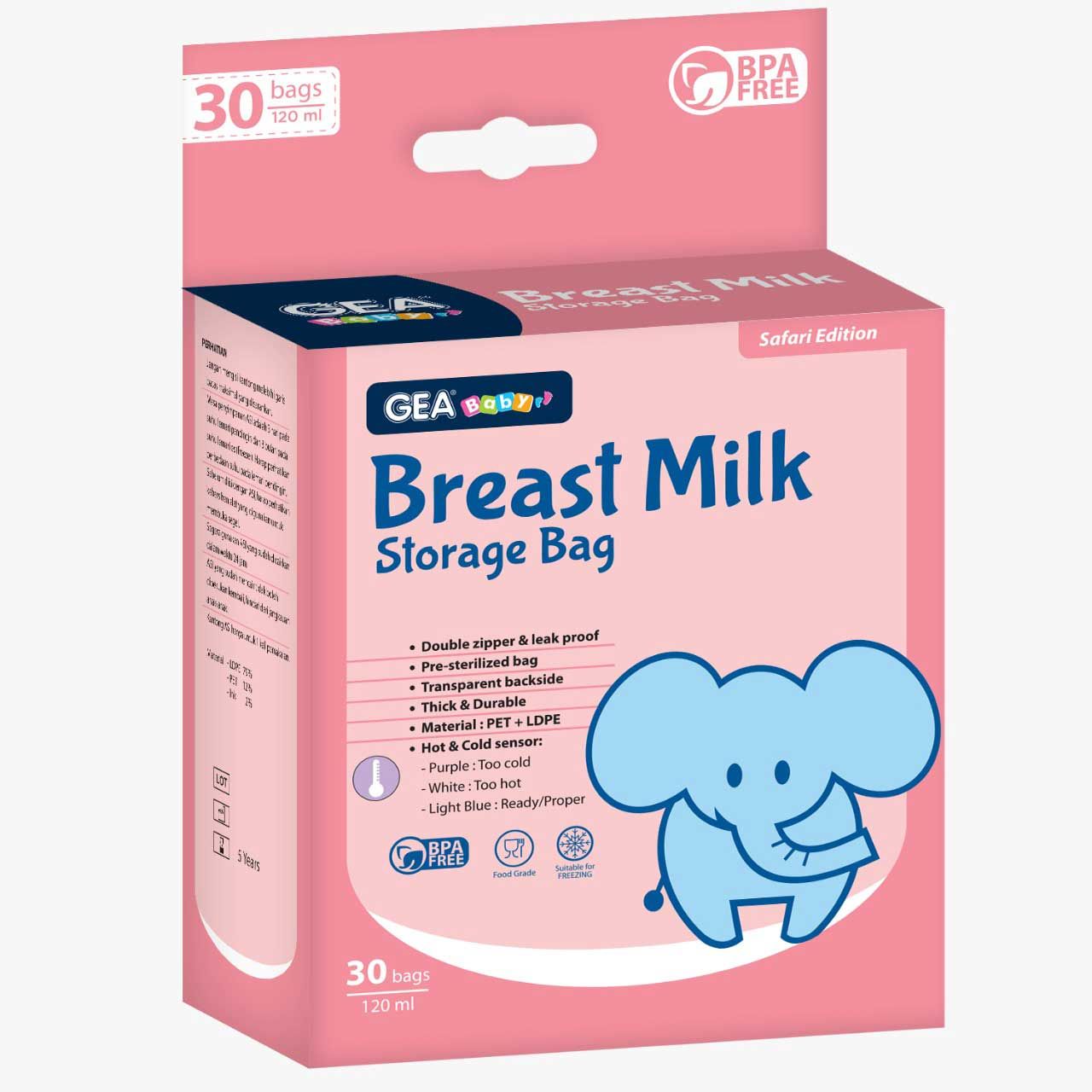 Gea Baby Breast Milk Storage Bag  Safari Edition - Pink Elephant 120Ml - 3