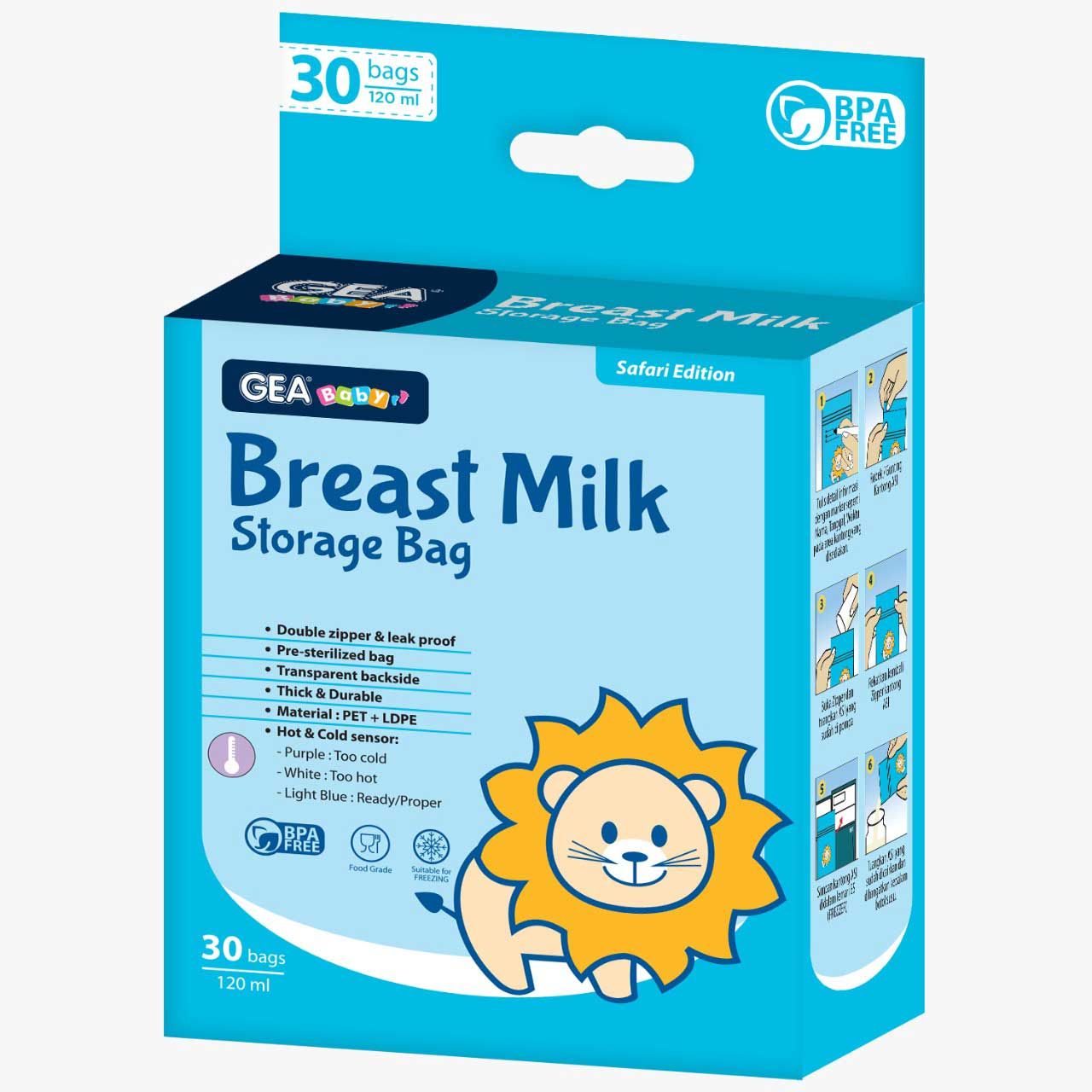 Gea Baby Breast Milk Storage Bag  Safari Edition - Blue Lion 120Ml - 2