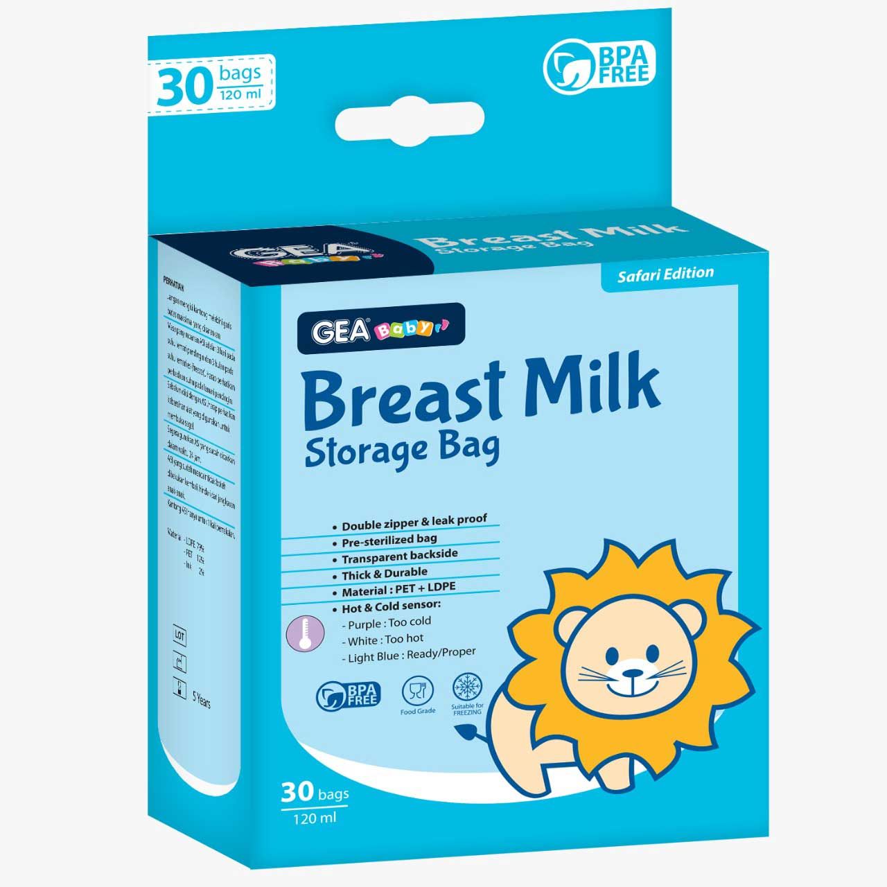 Gea Baby Breast Milk Storage Bag  Safari Edition - Blue Lion 120Ml - 3