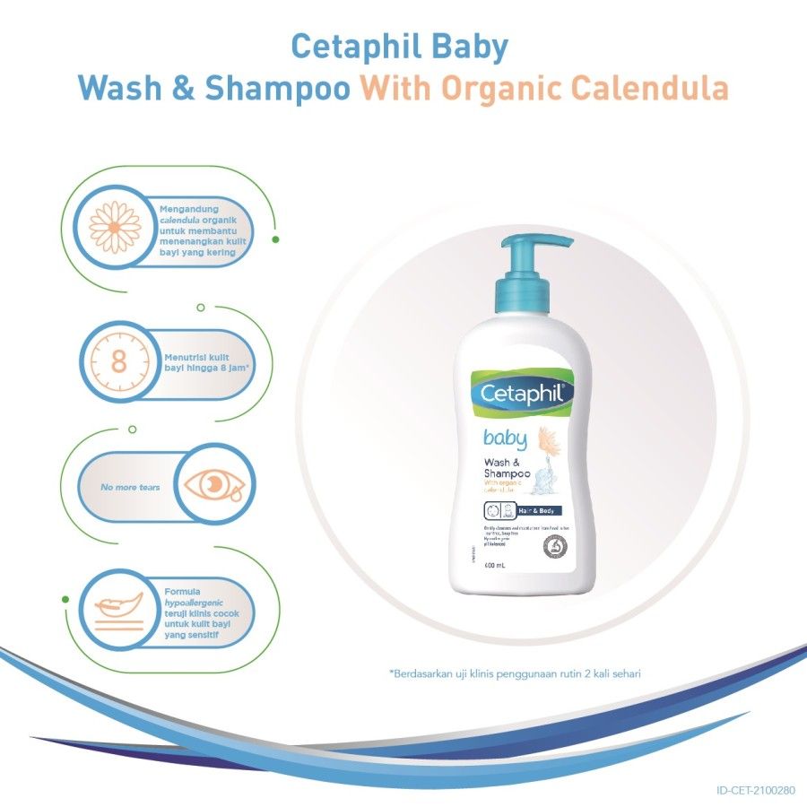 Cetaphil Baby Wash & Shampoo with Organic Calendula 400ml Sabun Mandi dan Shampo untuk Perawatan Kulit Bayi - 3