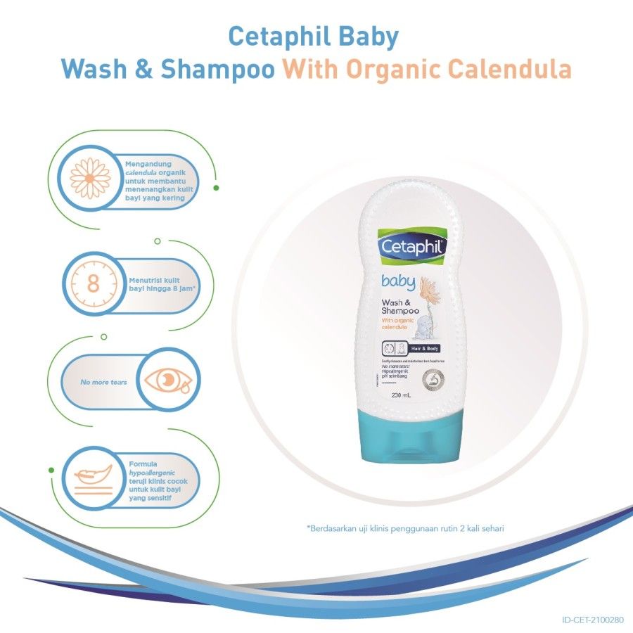 Cetaphil Baby Wash & Shampoo with Organic Calendula 230ml Sabun Mandi dan Shampo untuk Perawatan Kulit Bayi Cocok Untuk Kulit Sensitif - 3