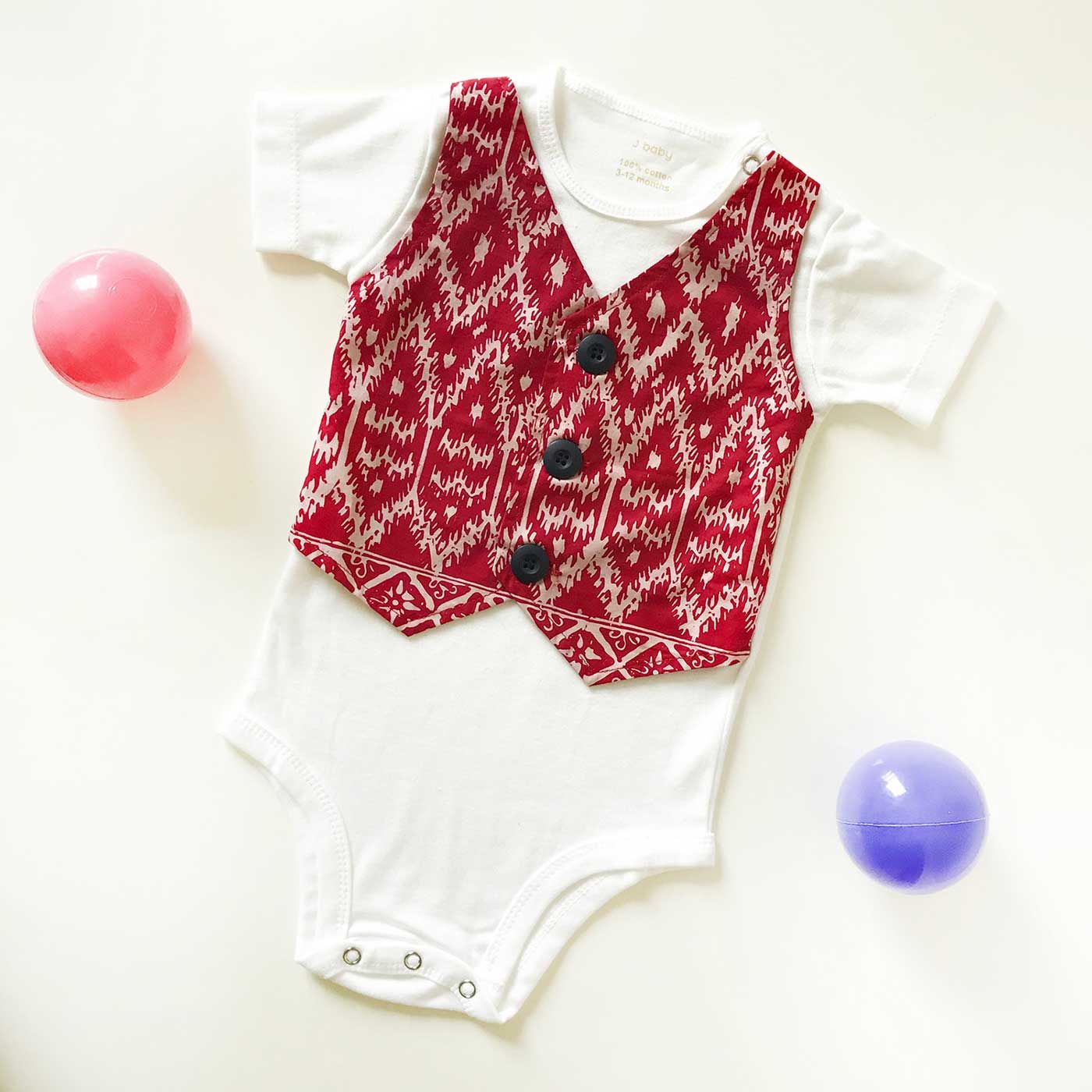 J-Baby Bodysuit Rompi Kain Batik Abstrak merah 3-12 month - 1