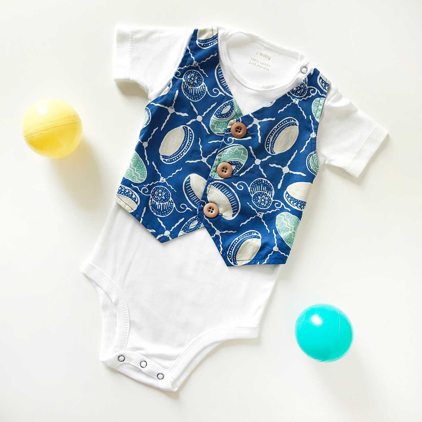 J-Baby Bodysuit Rompi Kain Batik Biru Hijau 3-12 month - 1