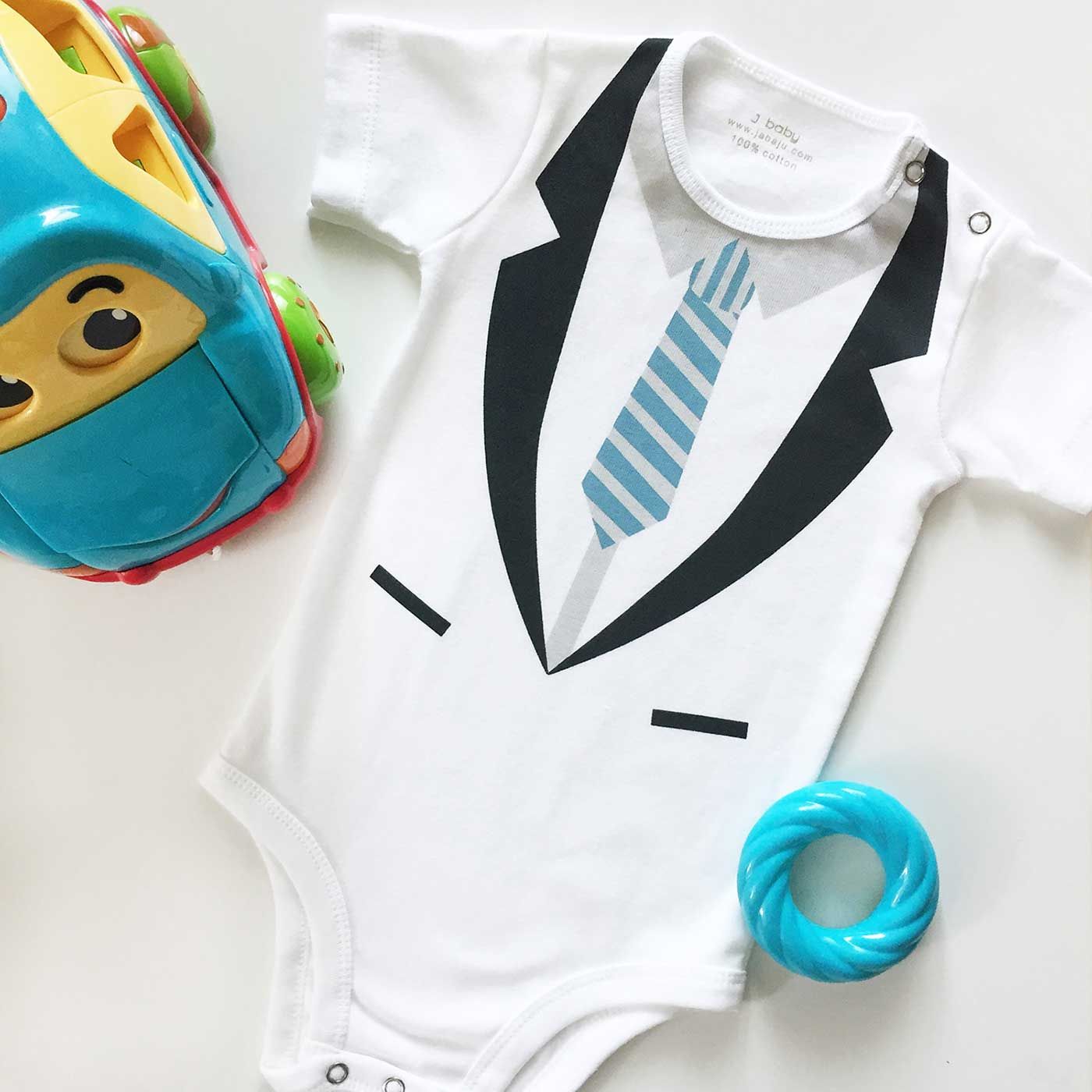 J-Baby Bodysuit Formal Dasi Stripe Biru 3-12 month - 1