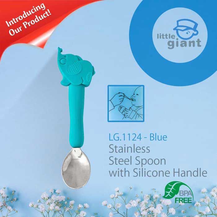 Little Giant Sendok Stainless Steel Spoon With Silicon Handle 3 M+ - Blue - 1
